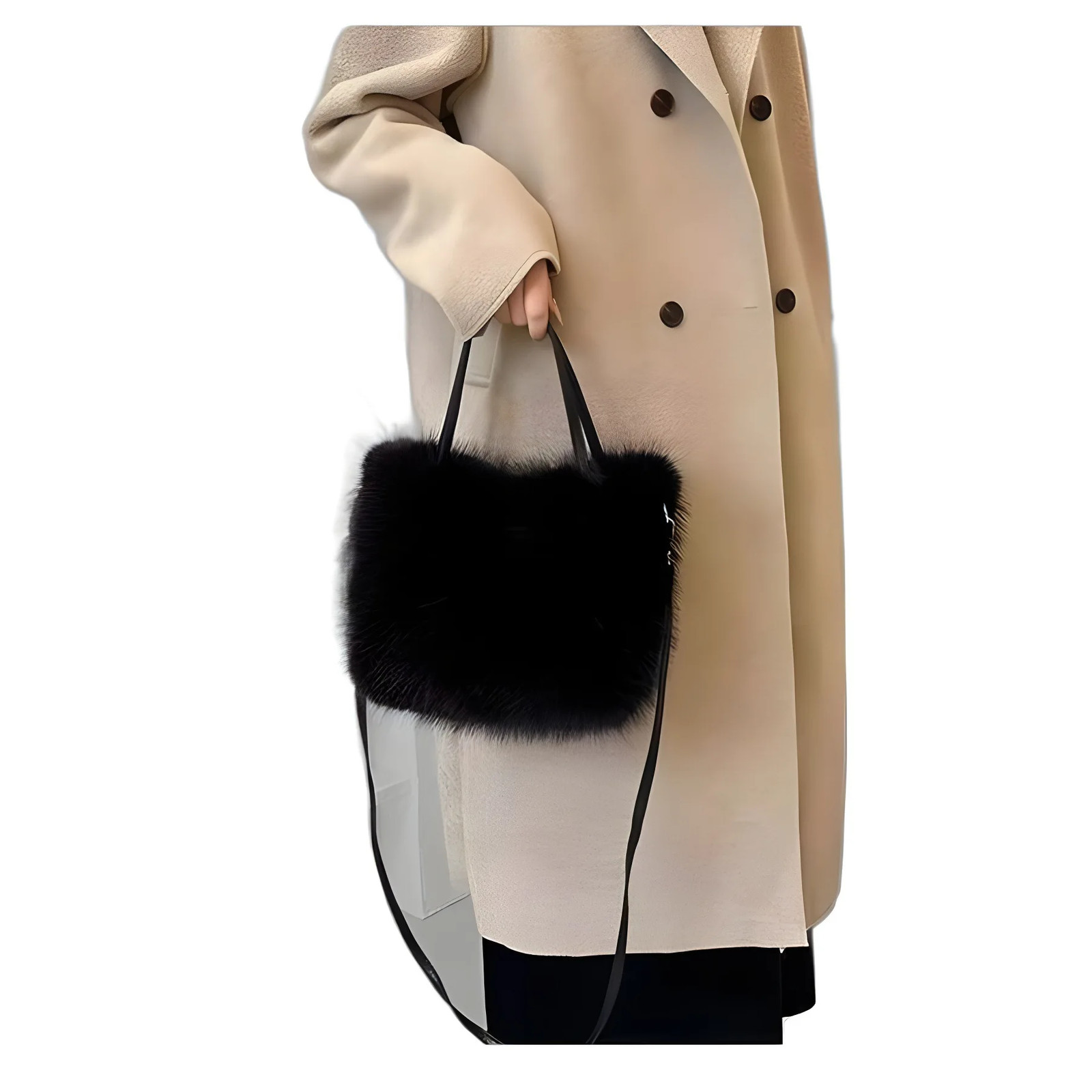 Faux Fur Tote Bag Women’s Bucket Plush Luxury Design Ladies Handbags