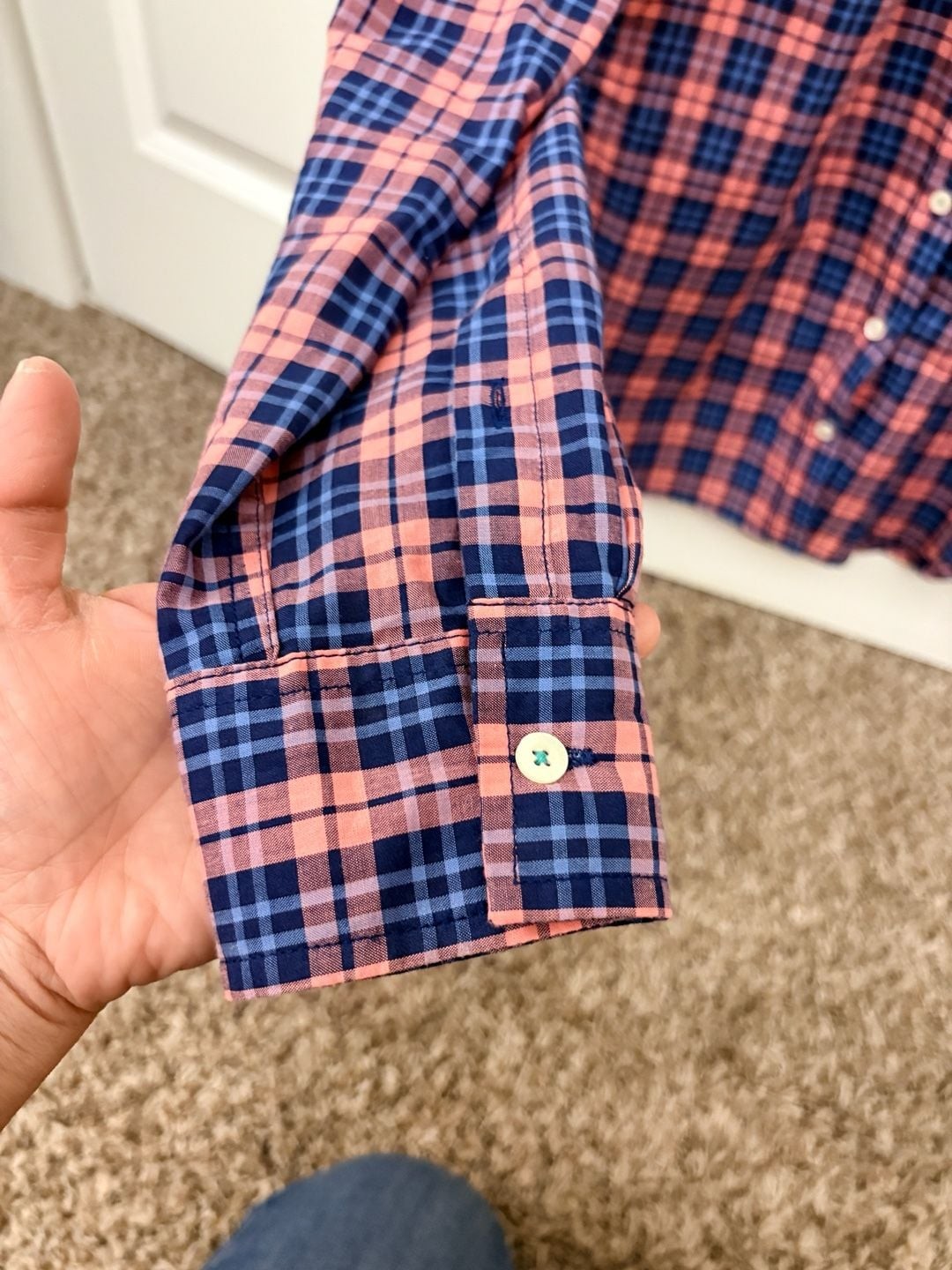 US Polo Association Botton Down Blue + Pink Plaid | Small Womens