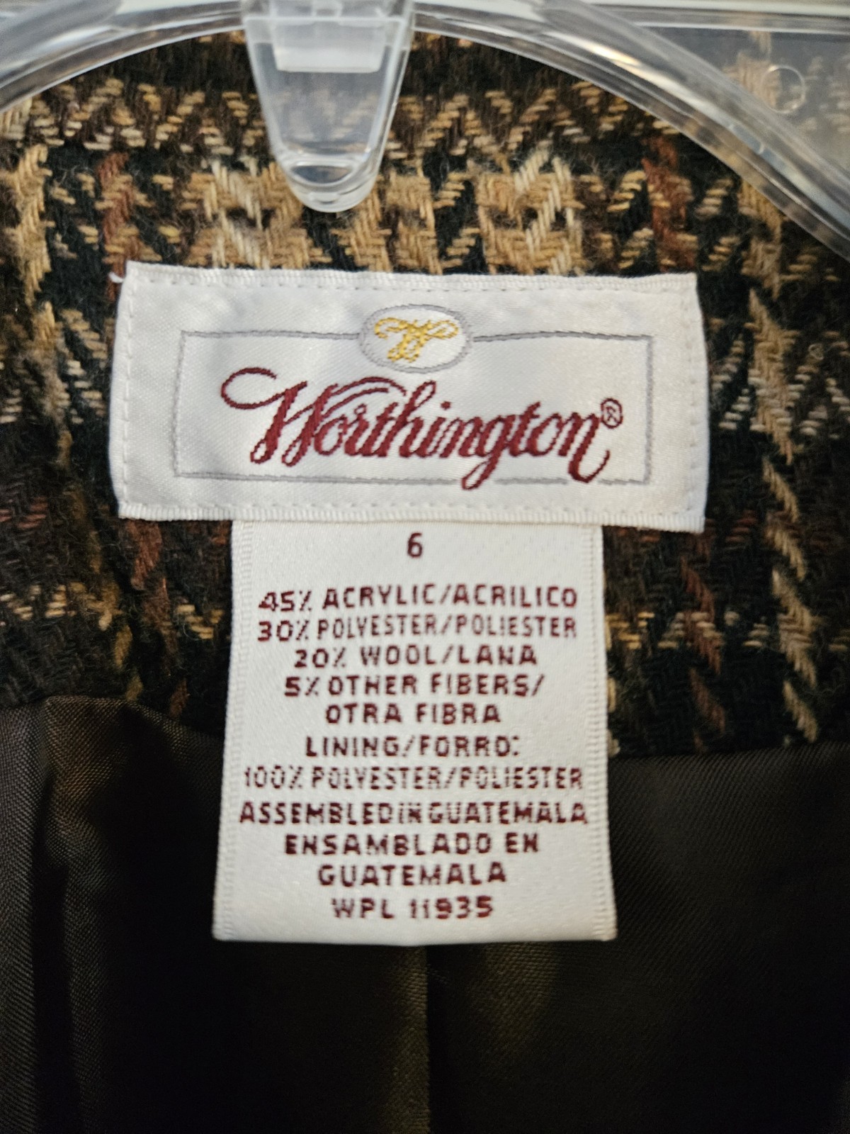 Vintage Worthington Brown And Tan Plaid Blazer