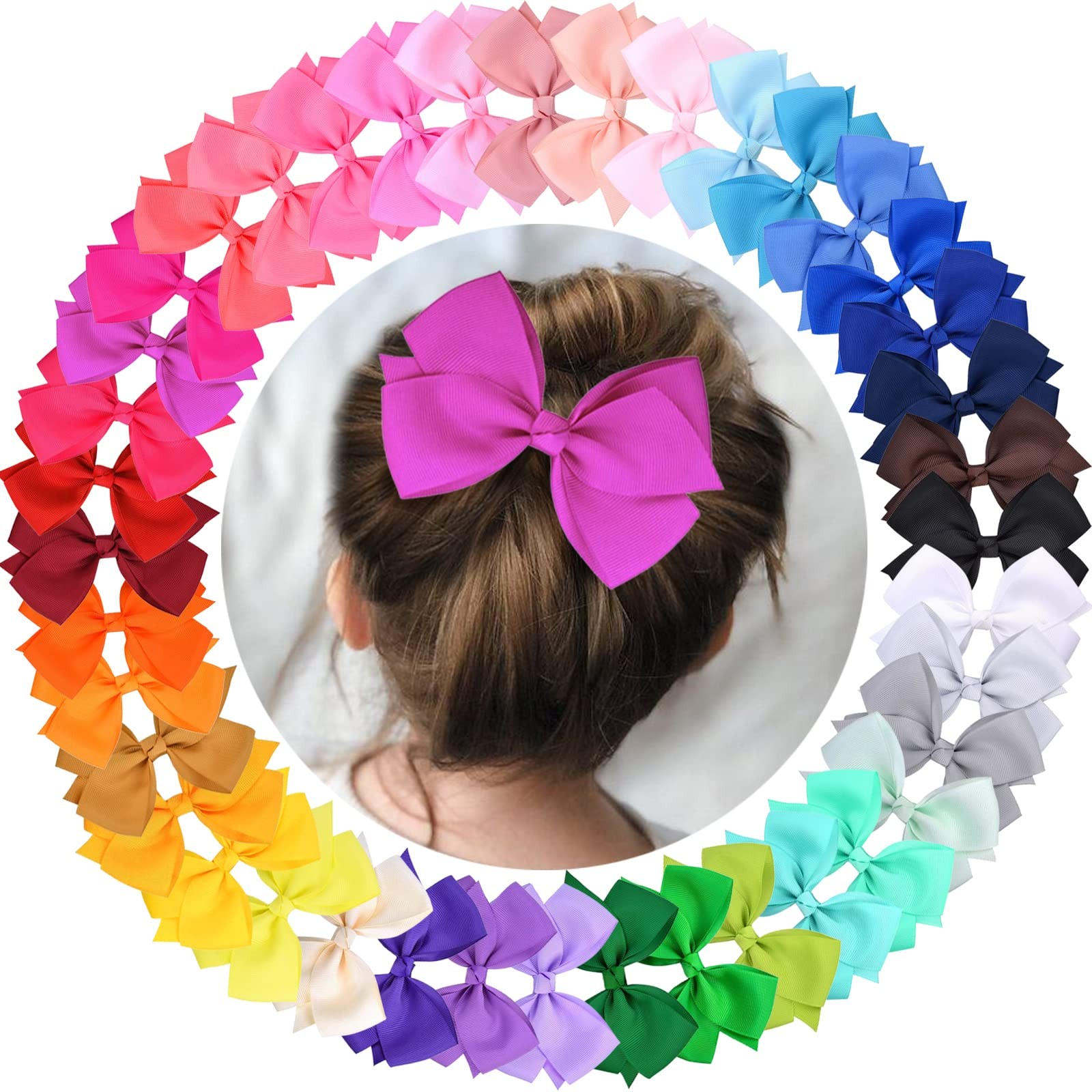 WillingTee 40 Colors Hair Bows for Fine 4.8 Inch (Pack of 40), 40