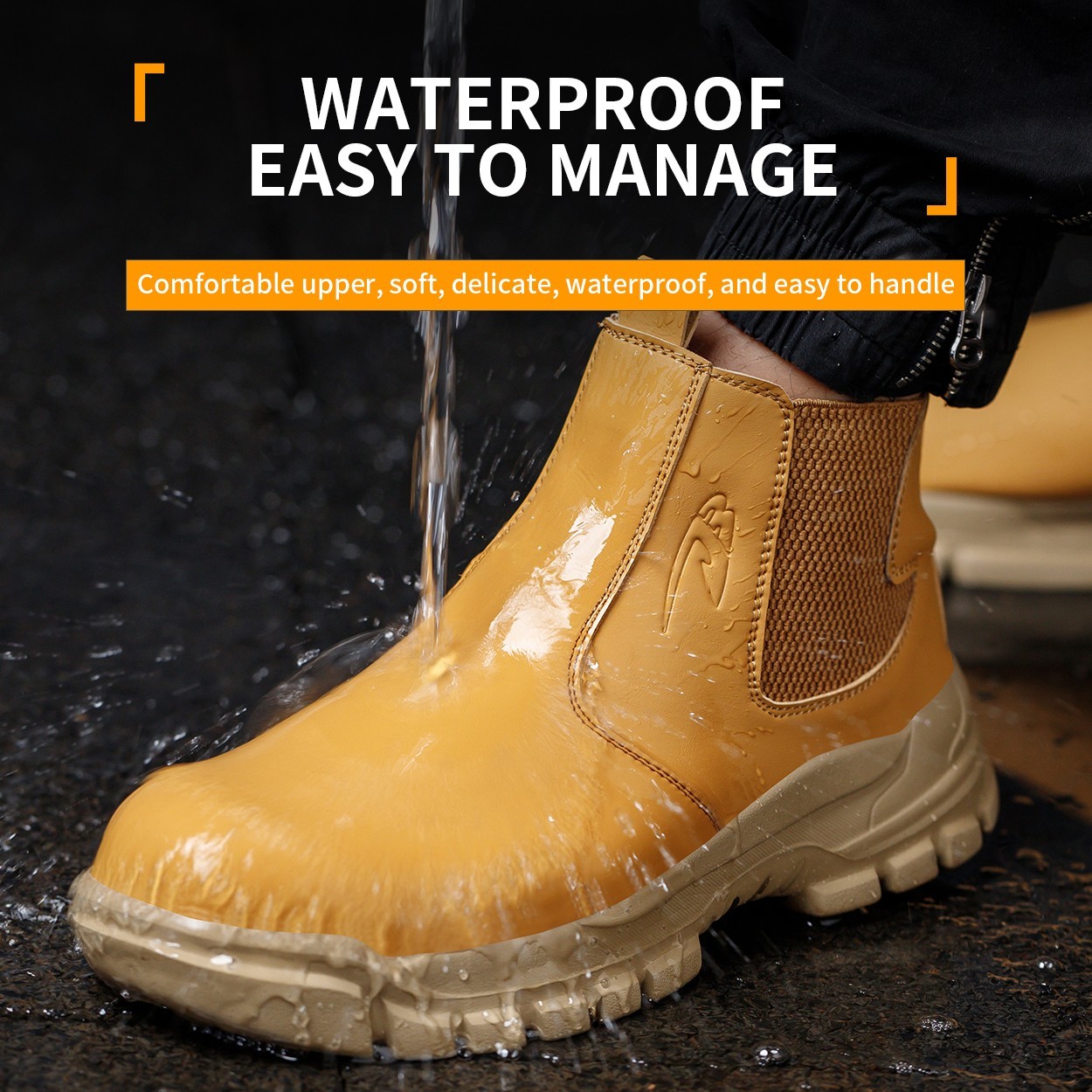 Waterproof Work Boots for Men Slip-on Steel Toe Shoes Safety footwear Anti-slip