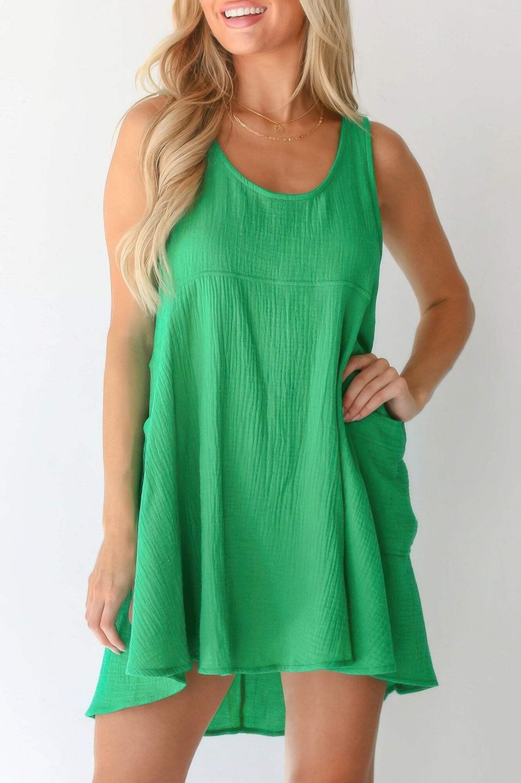U Neck Backless Sleeveless Mini Pocket Dress