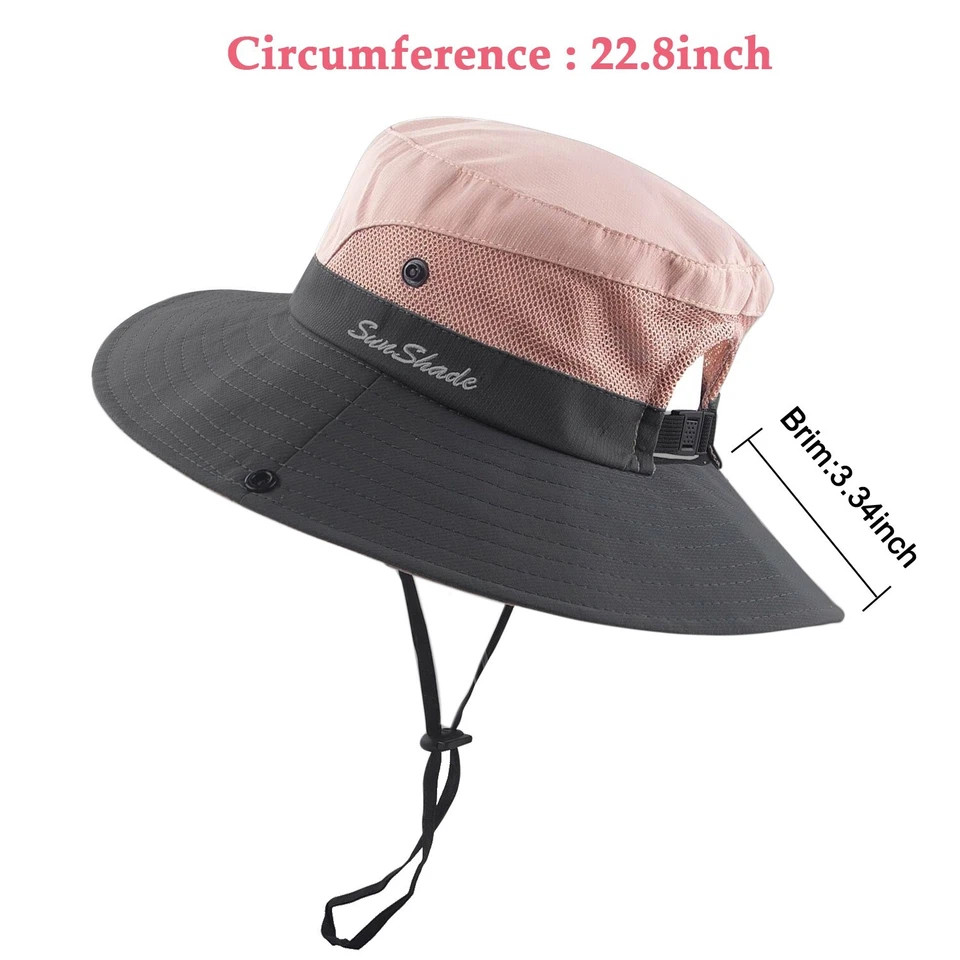 Women’s Summer Bucket Hat Travel Boonie Ponytail Wide Brim Sun UV Protection Cap