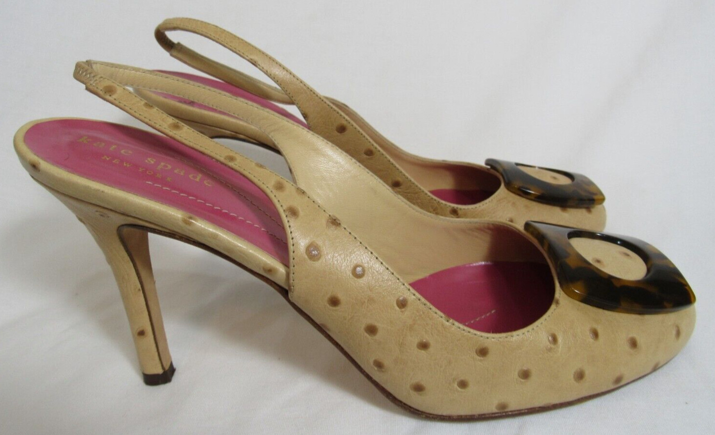 Kate Spade Brown Ostrich Slingback Heels Size 8.5 B EUC
