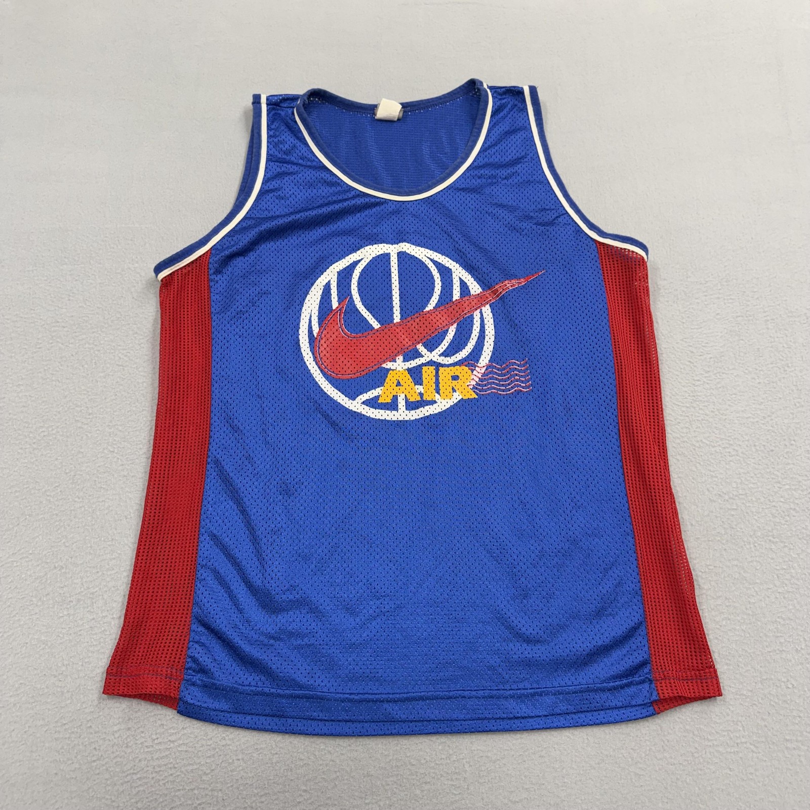 Vintage Nike Tank Mens Large Blue Air Mesh Graphic Basketball Jersey USA 90s