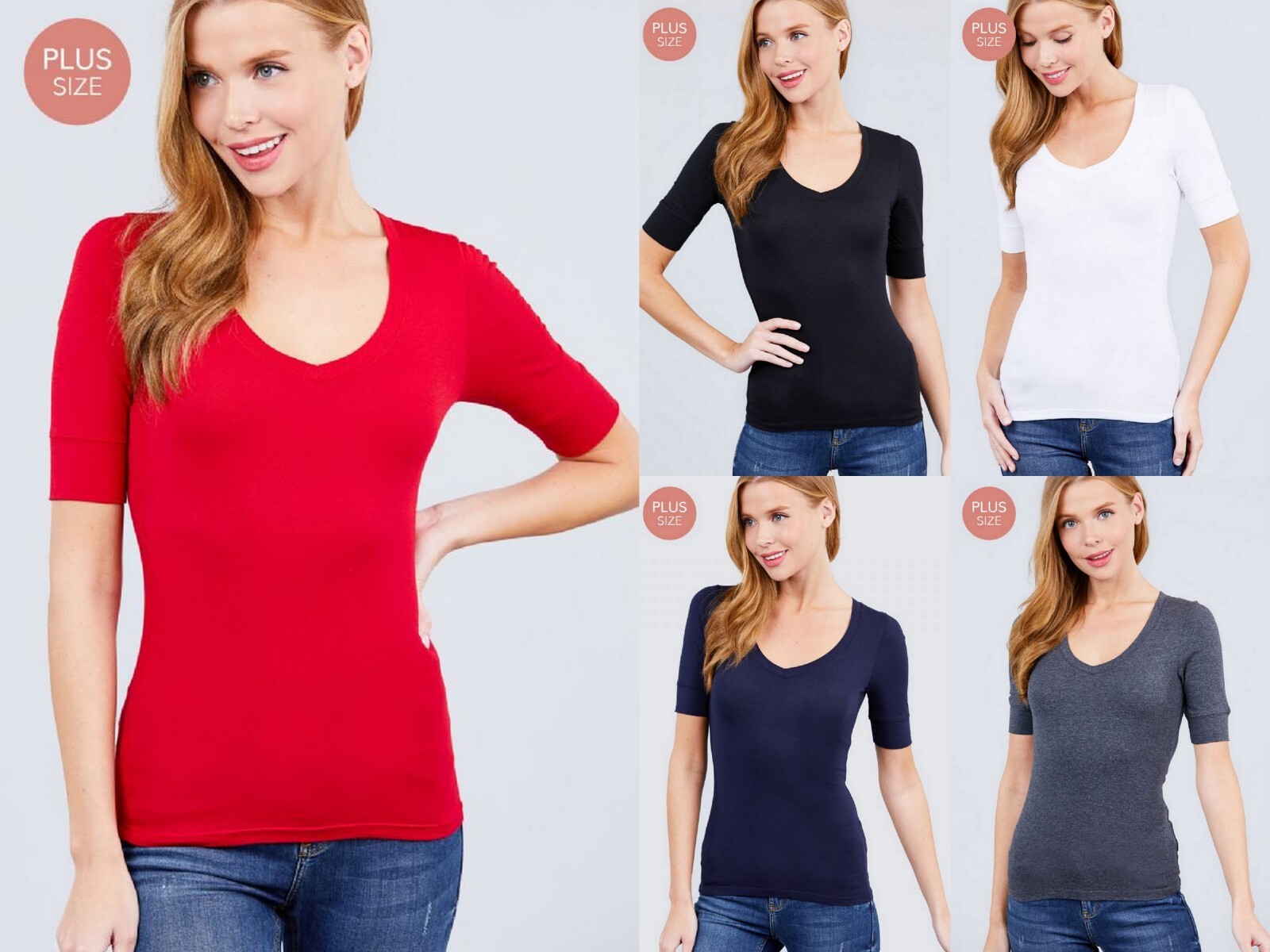 1XL 2XL 3XL Women’s 3/4 Sleeve V-Neck T-shirt Soft Stretch Cotton Basic Tee Top