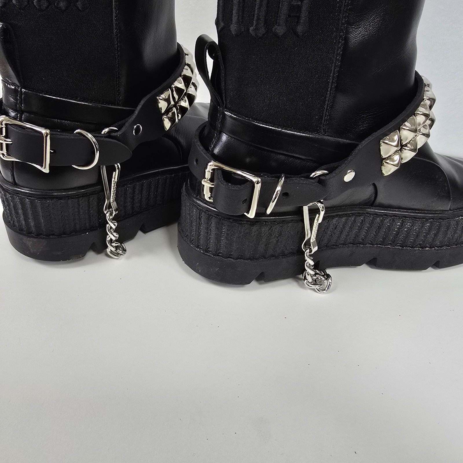 Studded Boot Strap Genuine Leather with Removable Chain Western Punk Goth Bikers