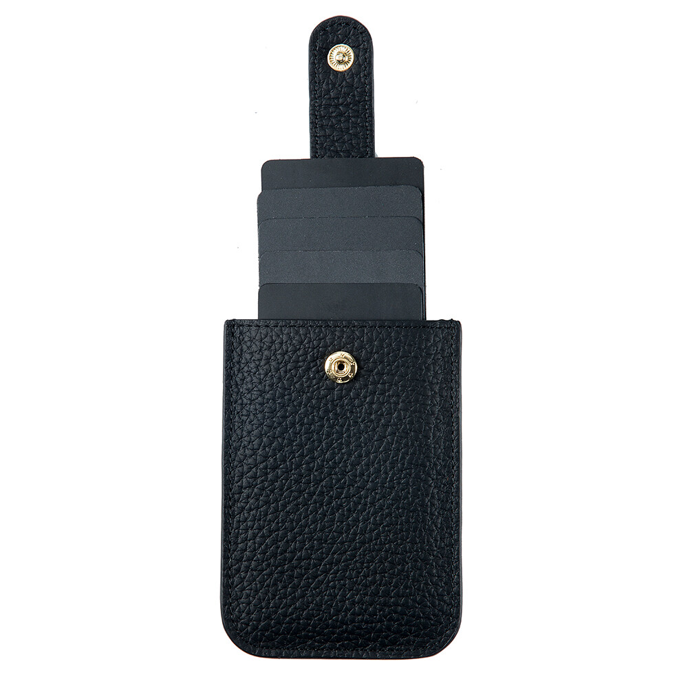 Easy Access Pull Out Wallet RFID Blocking Cowhide Leather Card Holder with Hasp