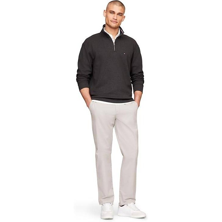 Tommy Hilfiger Mens XL Quarter Zip Pullover Sweatshirt Charcoal Heather Grey