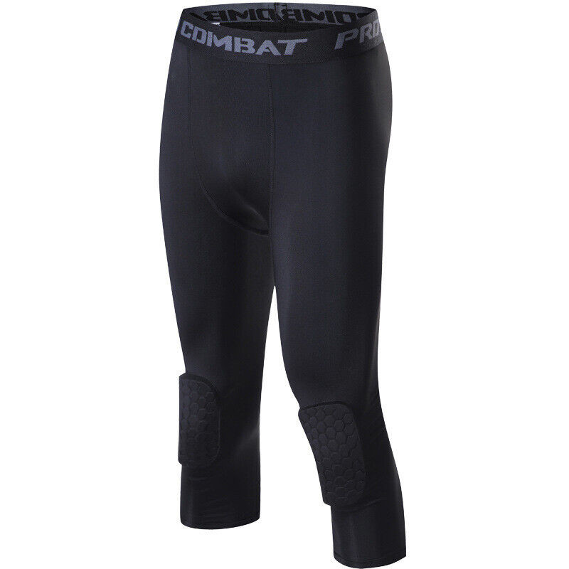 Men’s Basketball Sports Tight Pants 3/4 Compression Workout Leggings Knee Pads