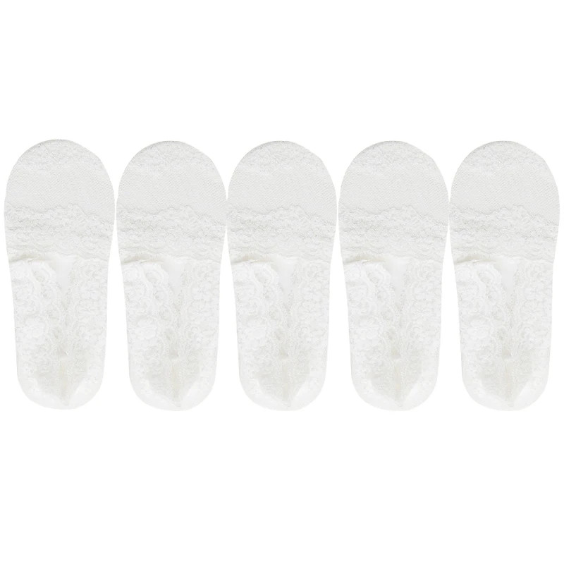 5 Pairs Socks Women’s Lace Invisible Short Ankle Foot Cotton White Low Cut Boat