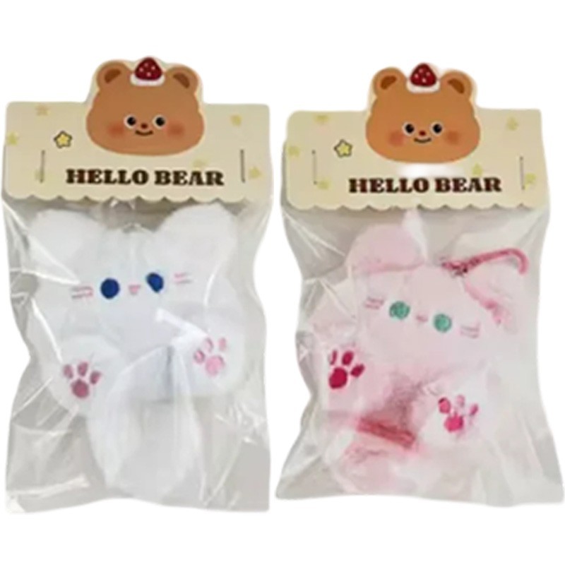 Plush Cat Keychain Bag Charm Pendant for Girl Purse Backpack White Pink 11cm