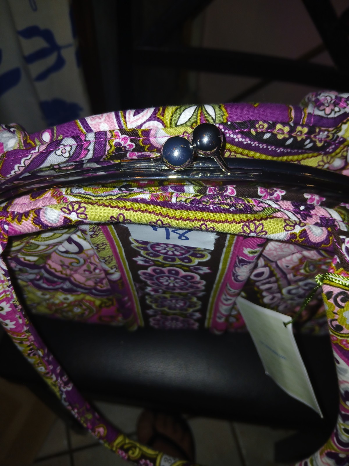 Vera Bradley Purple Pink Floral Paisley Quilted Kisslock Top Handle, Pockets