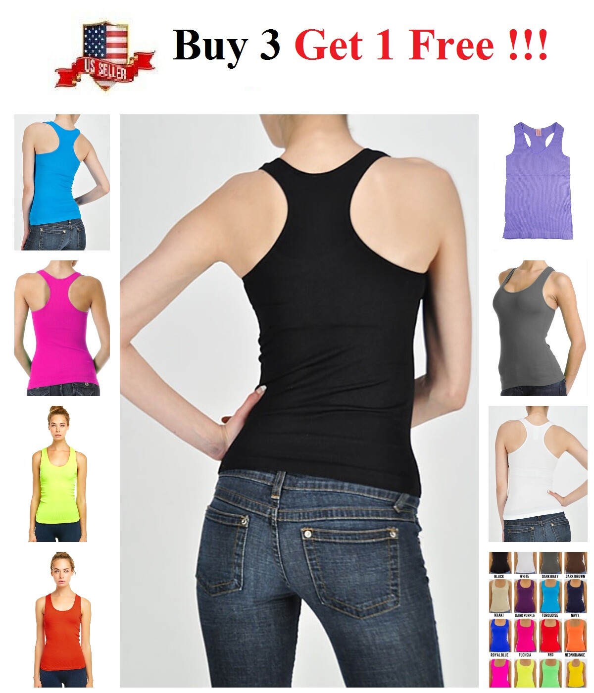 Women’s SEAMLESS SPANDEX SLEEVELESS RIBBED RACERBACK TANK TOP YOGA LAYER