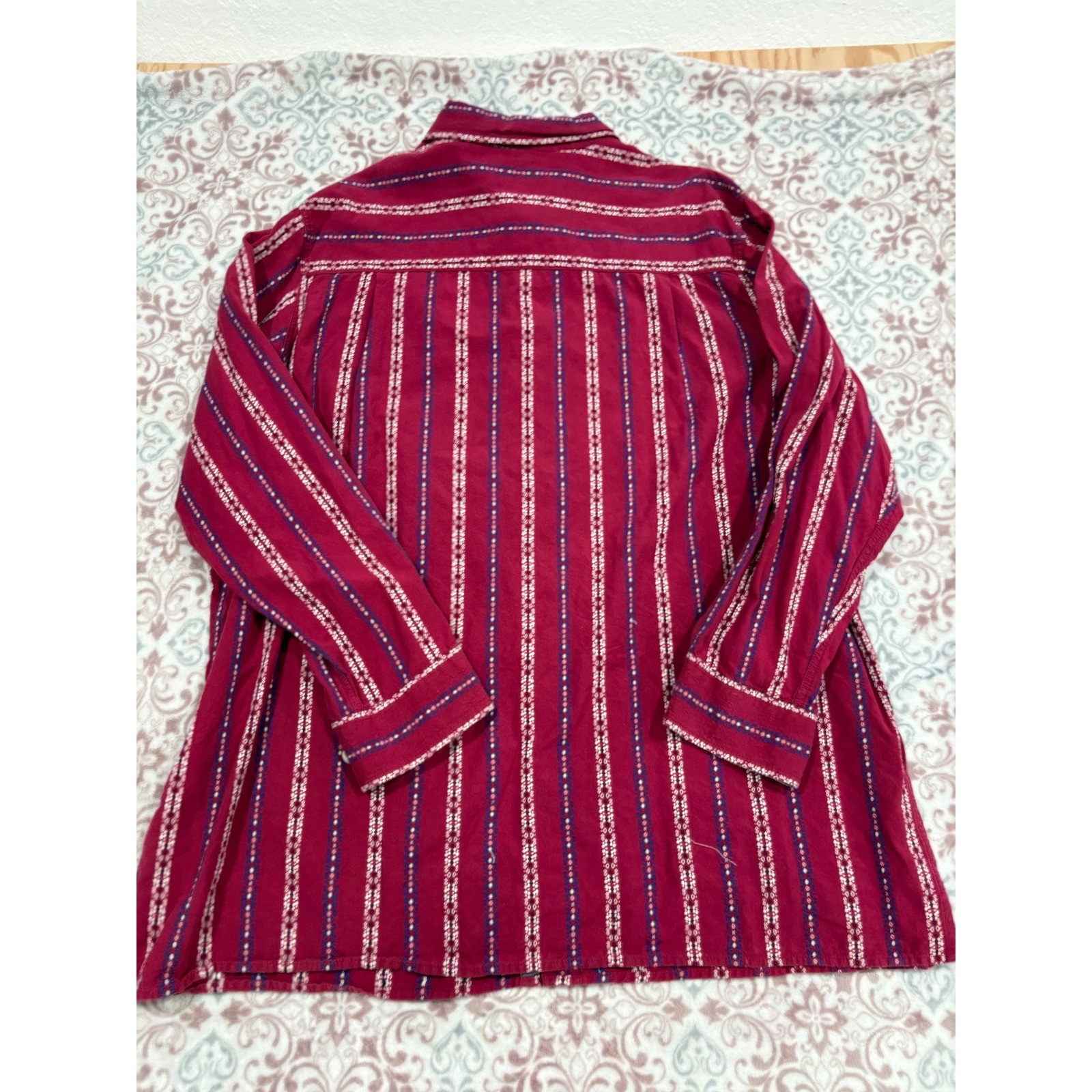 Liberty Blues Goldstar Mens 2XL Big Burgundy Striped Cotton Button Down Shirt
