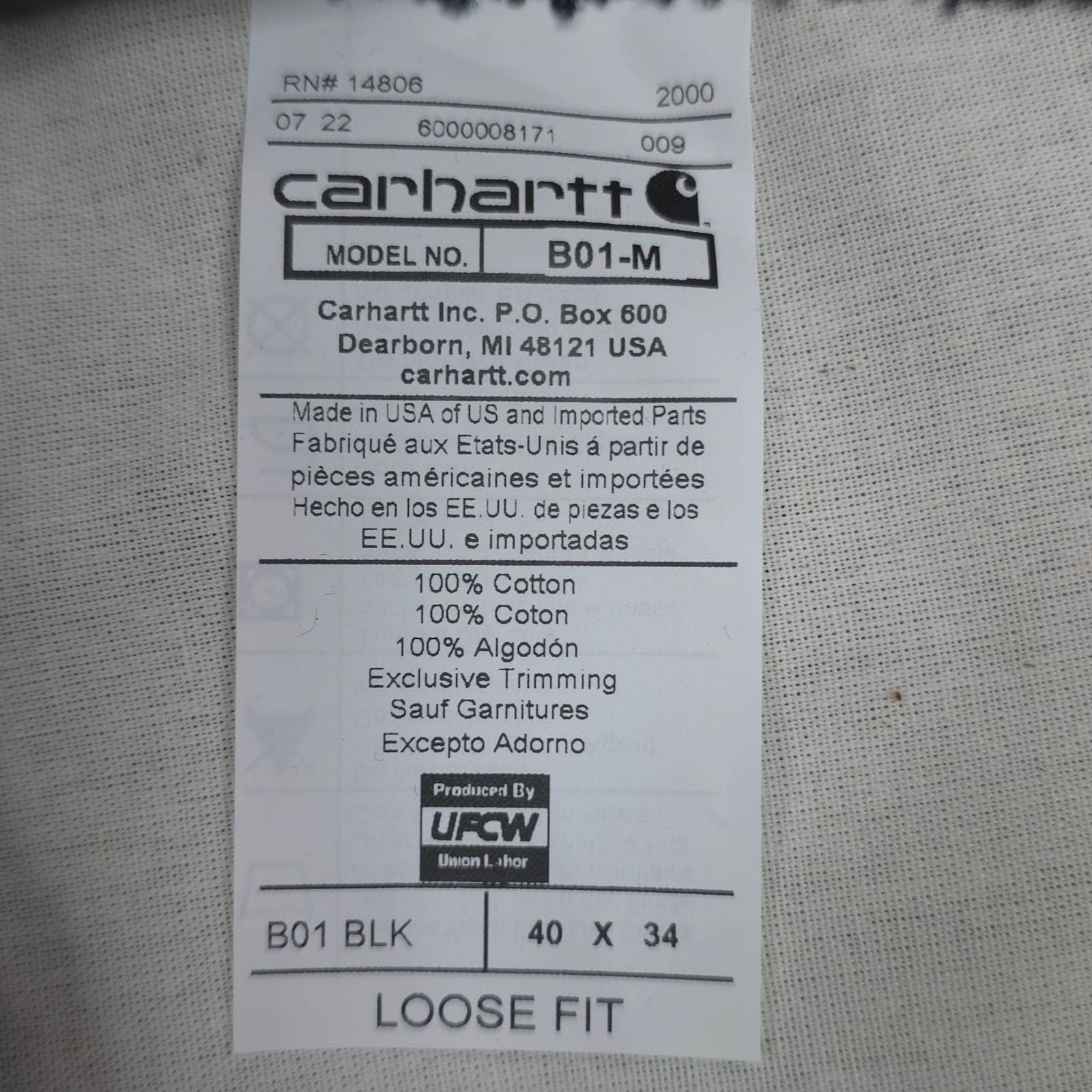 Carhartt Loose Fit Firm Duck Double-Front Utility Work Pants 40×34 Straight Leg