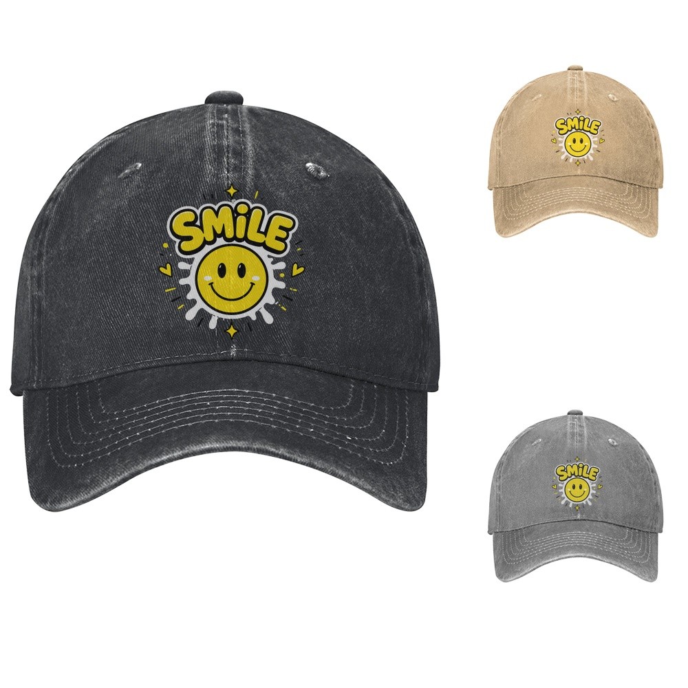 Yellow Smiley Baseball Cap, Retro Happy Face Dad Hat