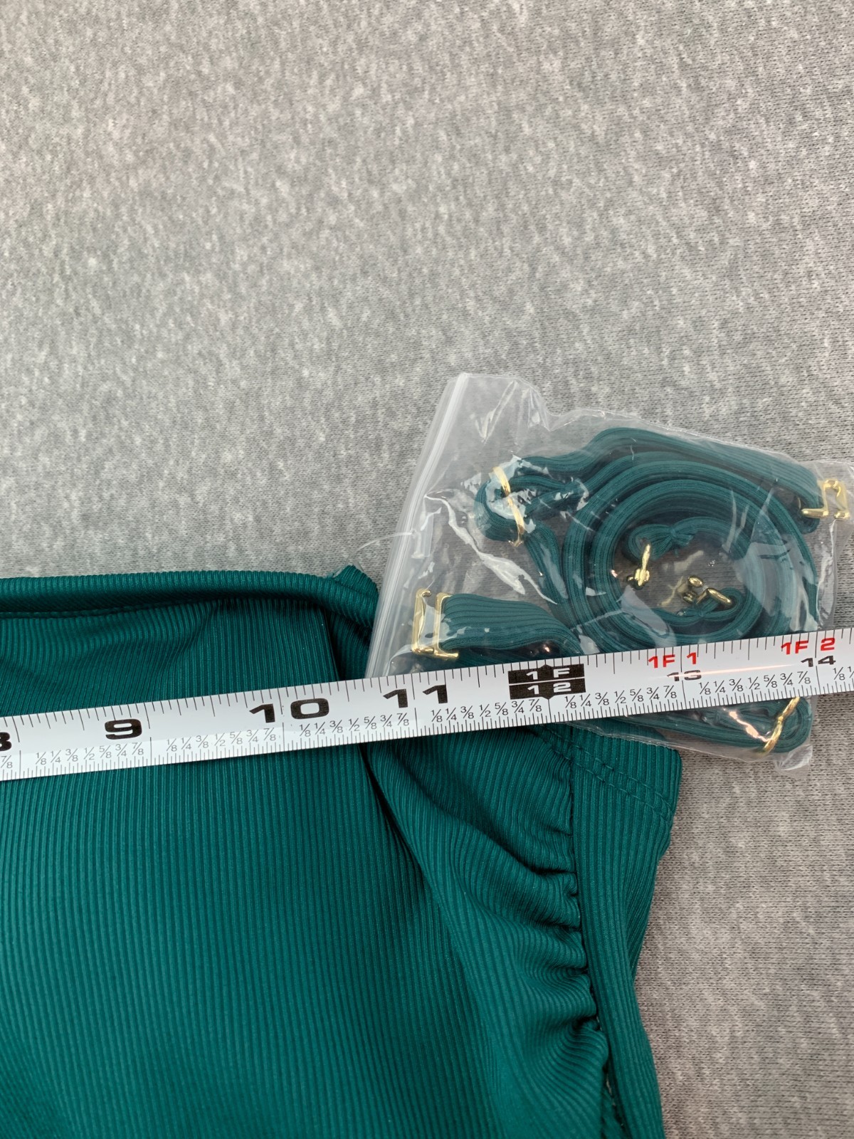 Shade & Shore Ribbed Knit Bandeau Strapless 1 PC Swimsuit Womens M Forrest Green