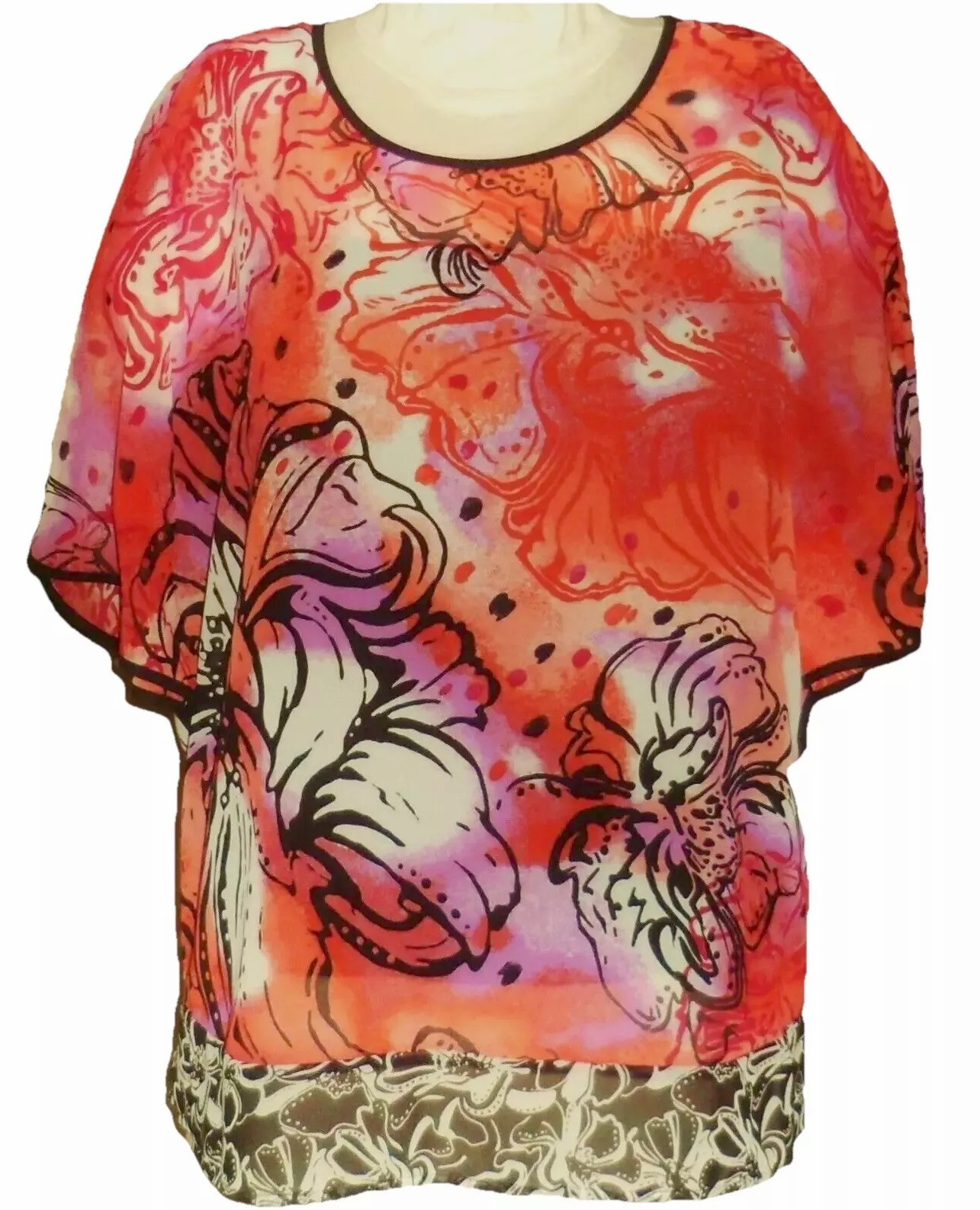 New W Tags! Style & Co Red Floral Flowy Chiffon Tunic & Camisole Sz 16 Washable!