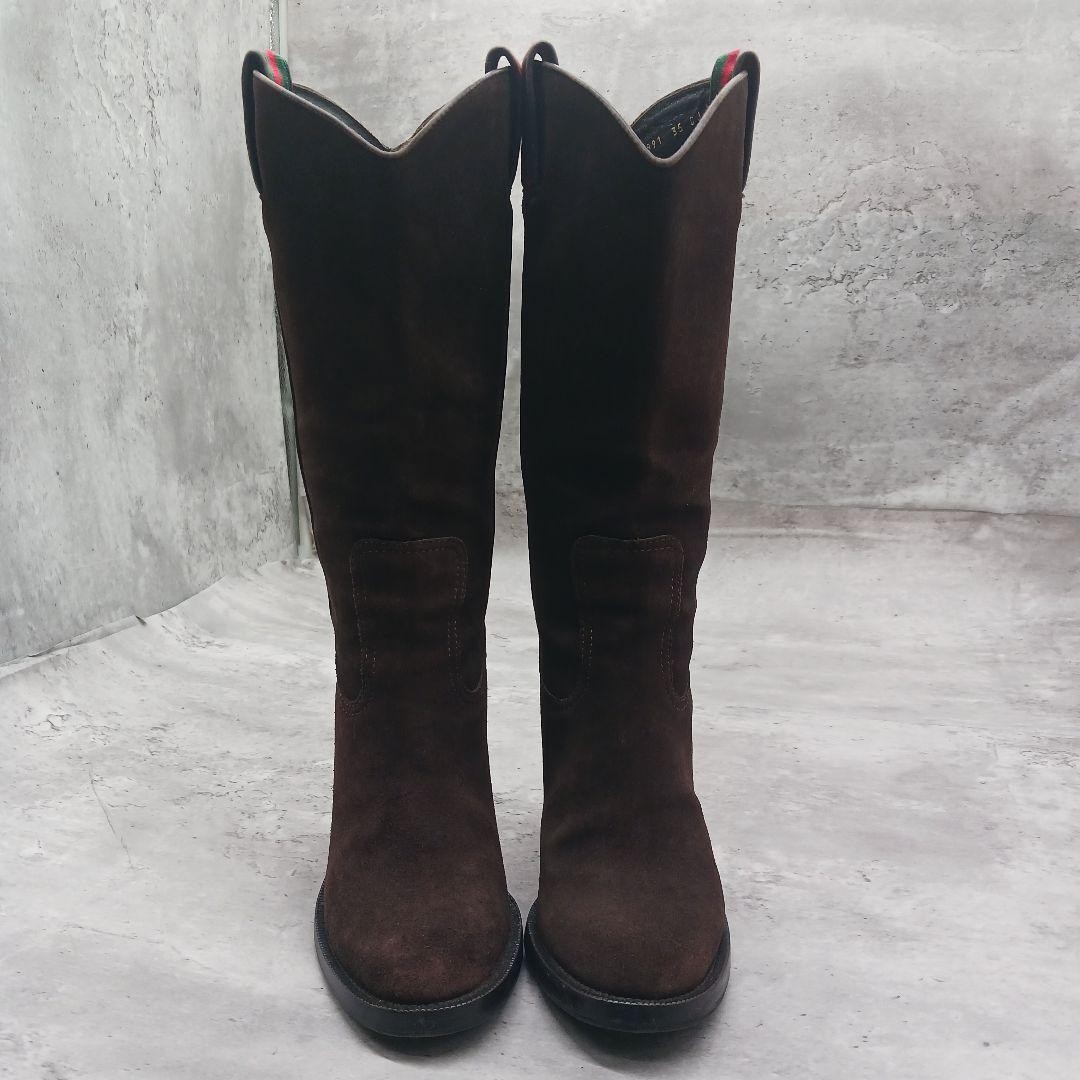 Gucci Sherry Line Suede Long Boots Brown Size 35C (22.5cm) Heel 9.7cm 061153d