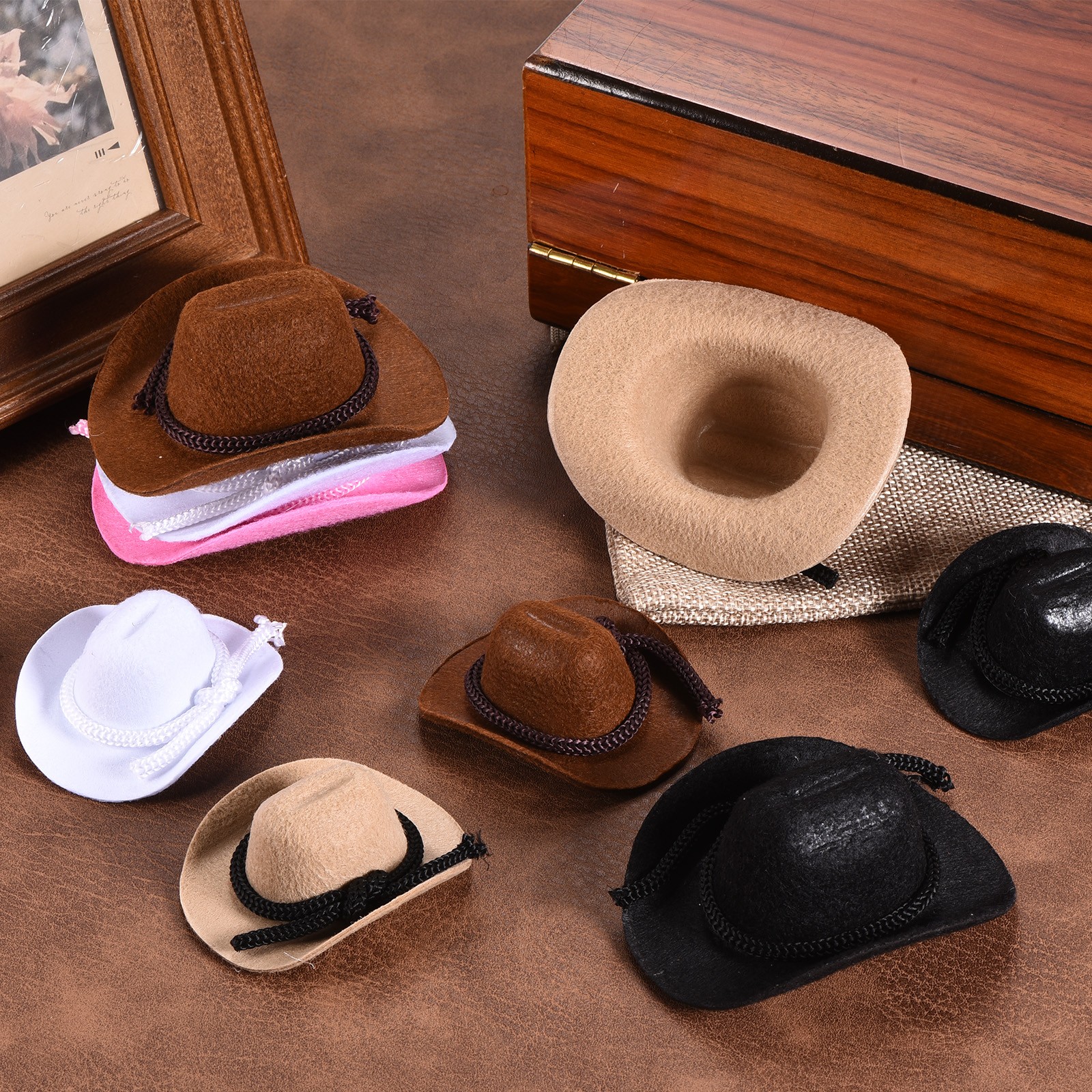 Khaki Mini Cowboy Hats for Crafts Dolls Wedding, 6.5cm x 7.1cm x 3cm