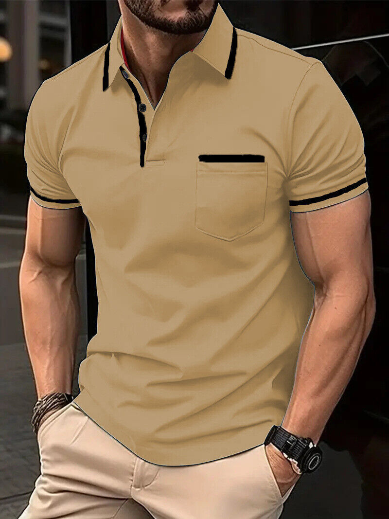 2024 Summer Button Pocket Men’s Sports Polo Shirt Short Sleeve T-Shirt