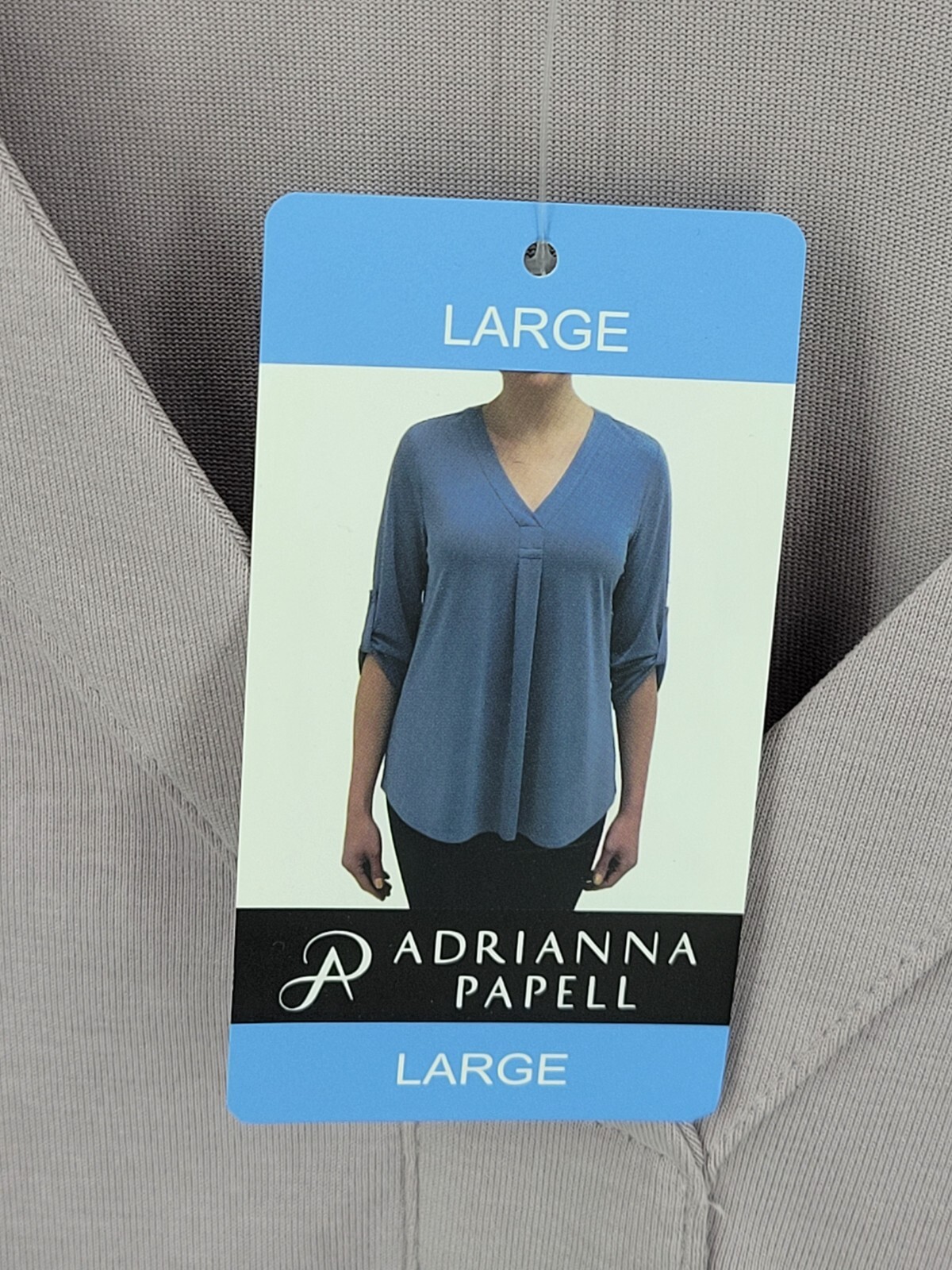 Adrianna Papell Top Womens Large Light Purple Sueded Tab Sleeve V Neck Pullover