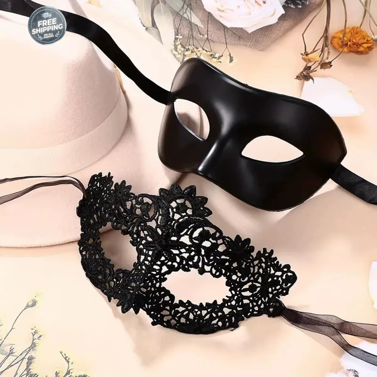 Elegant Black Lace Masquerade Mask for Couples Perfect Venetian Party Mardi