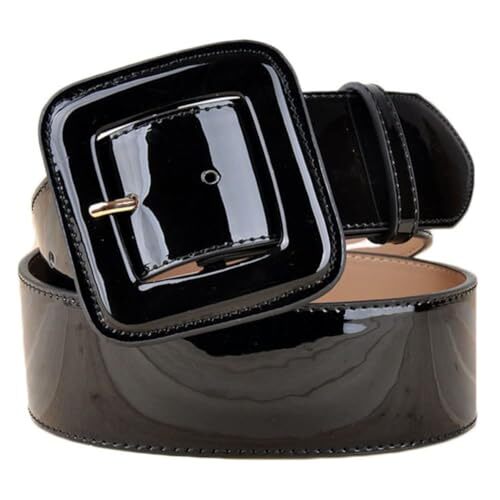 Black Patent Leather Belt Women: Retro Wide Black Belt with Square Buckle, Wide