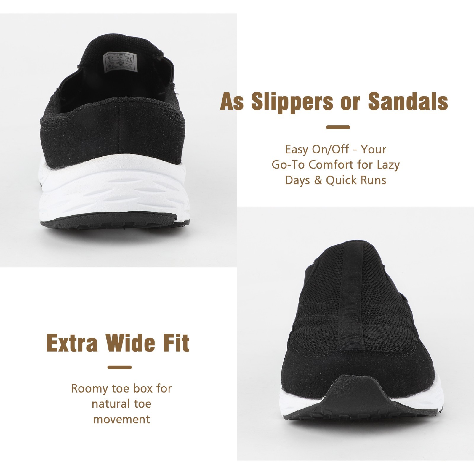 Mens Wide Slip On Mule Shoes Comfortable Closed-Toe Clogs Walking Sneaker Shoes