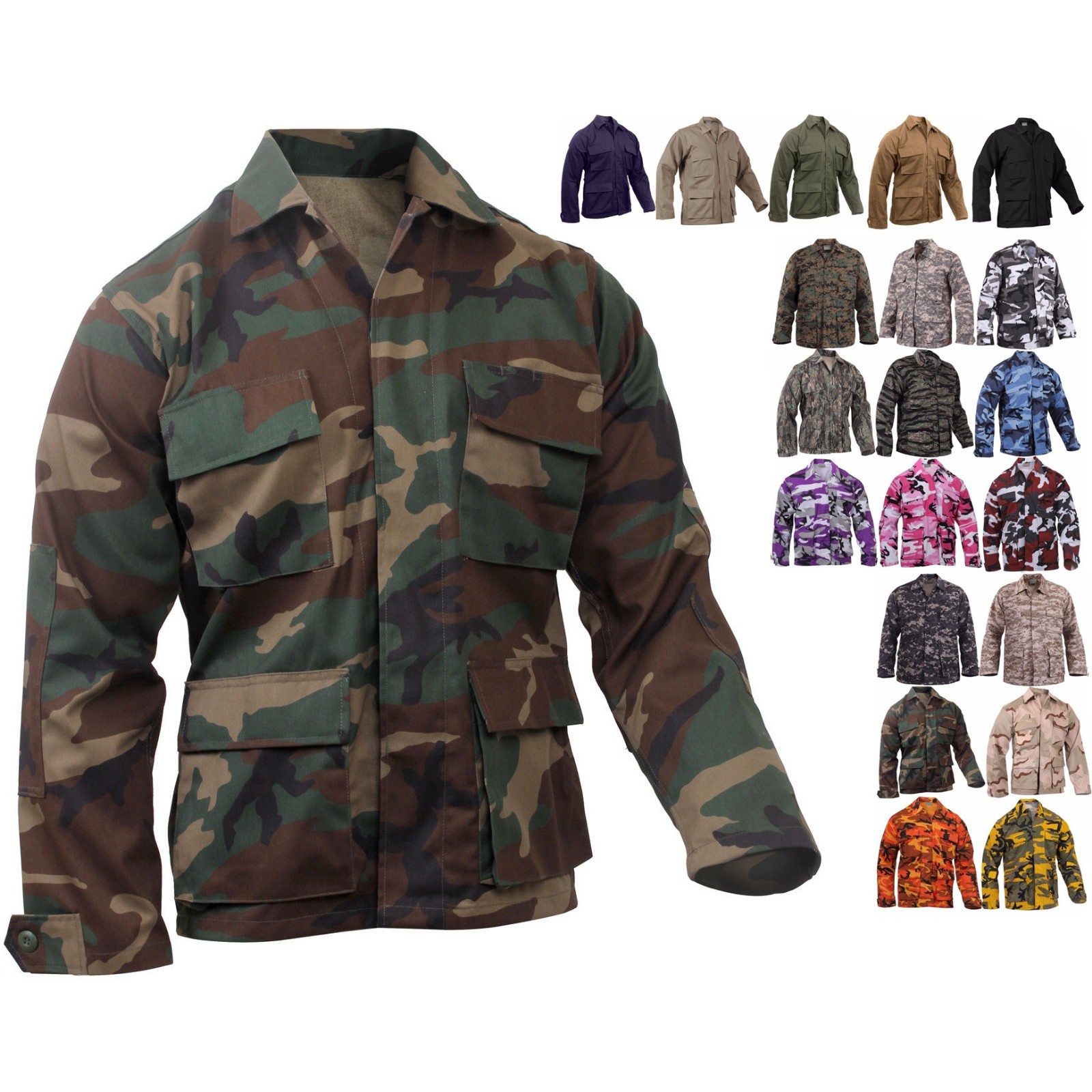 Rothco Military BDU Shirt Tactical Uniform Camouflage Army Coat Fatigue Jacket