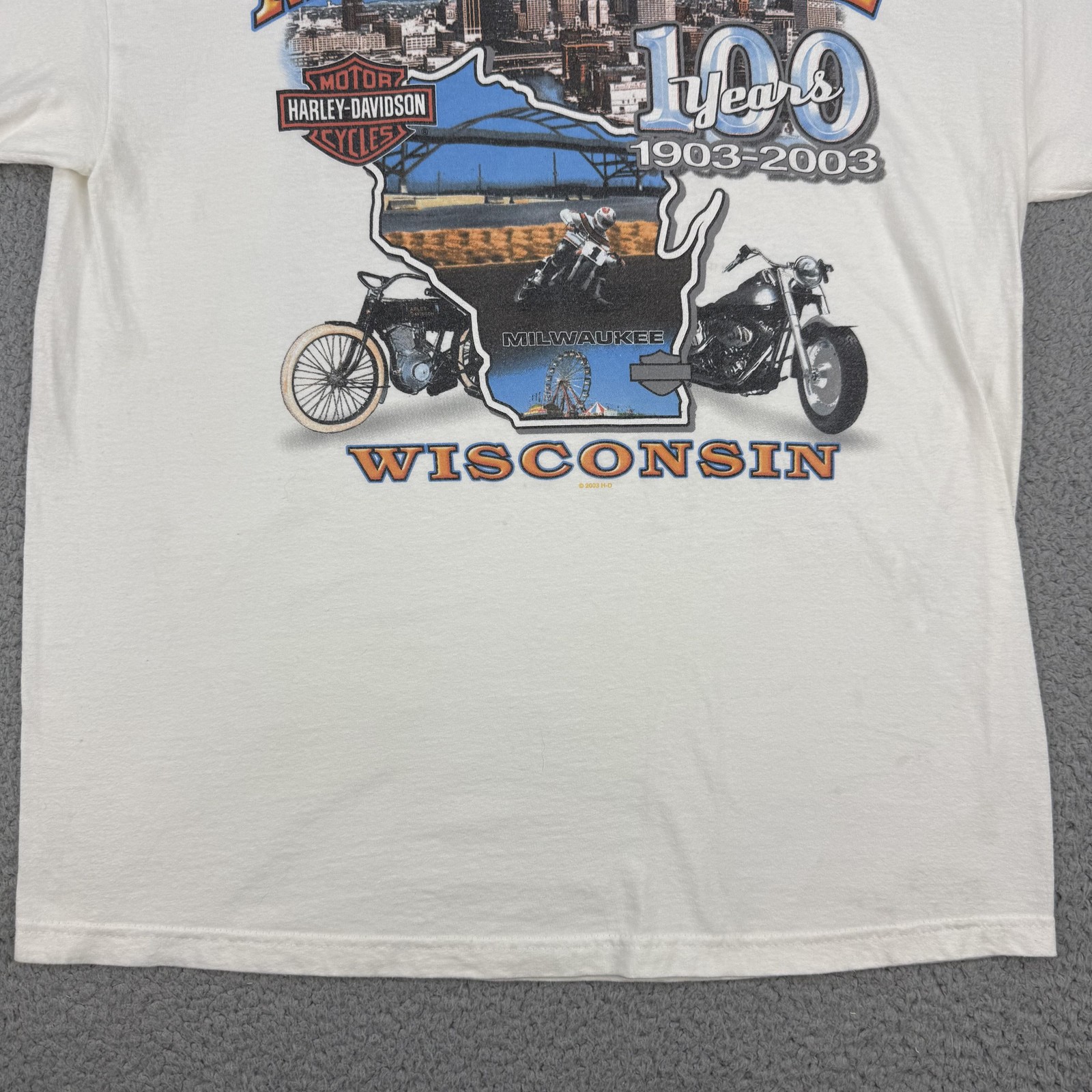 Vintage Harley-Davidson Shirt Mens Large White Milwaukee 100 Years 1903-2003