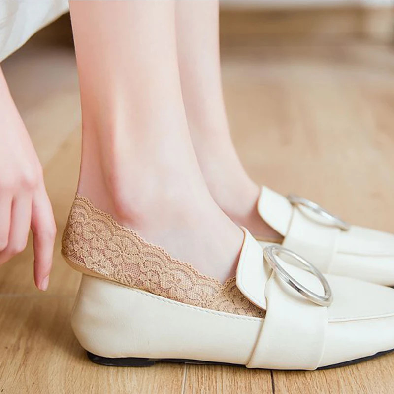 5 Pairs Socks Women’s Lace Invisible Short Ankle Foot Cotton White Low Cut Boat