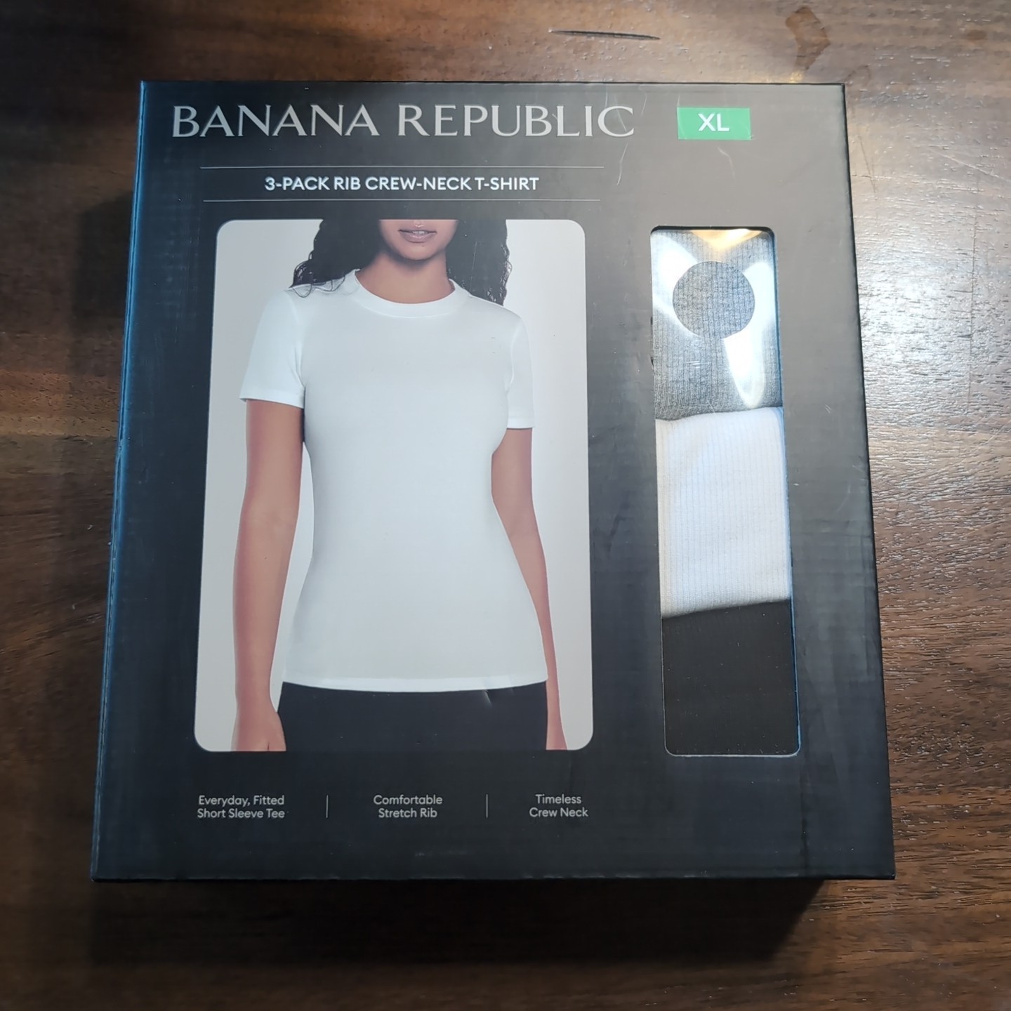 Banana Republic 3 Pack Rib Crew Neck T Shirt Womens XL Gray/White/Black