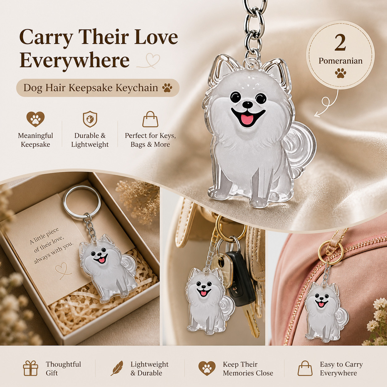 Dog Hair Collector Keychain Charm Memorial Storage Box, Pet Hair Keepsake