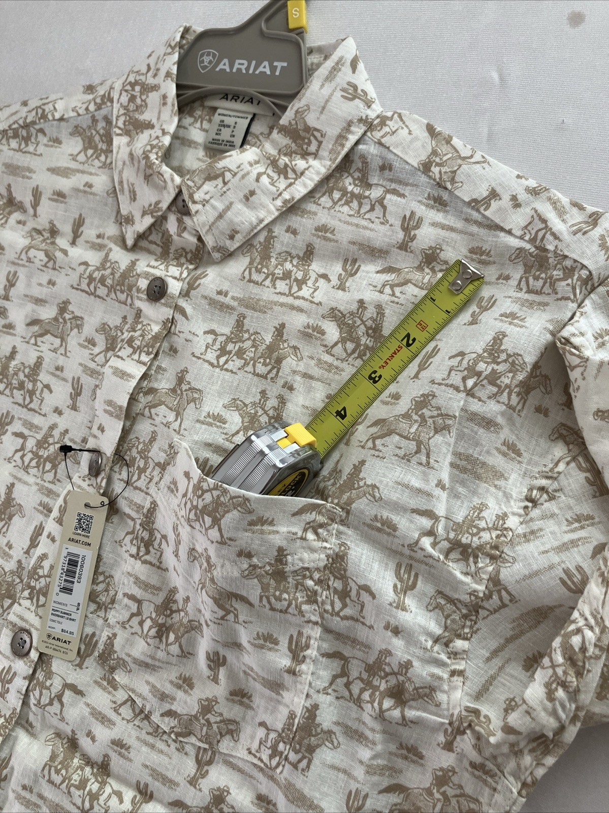 Ariat Horse Print Shirt Womens Small Western Linen Blend Button Up Layering NWT