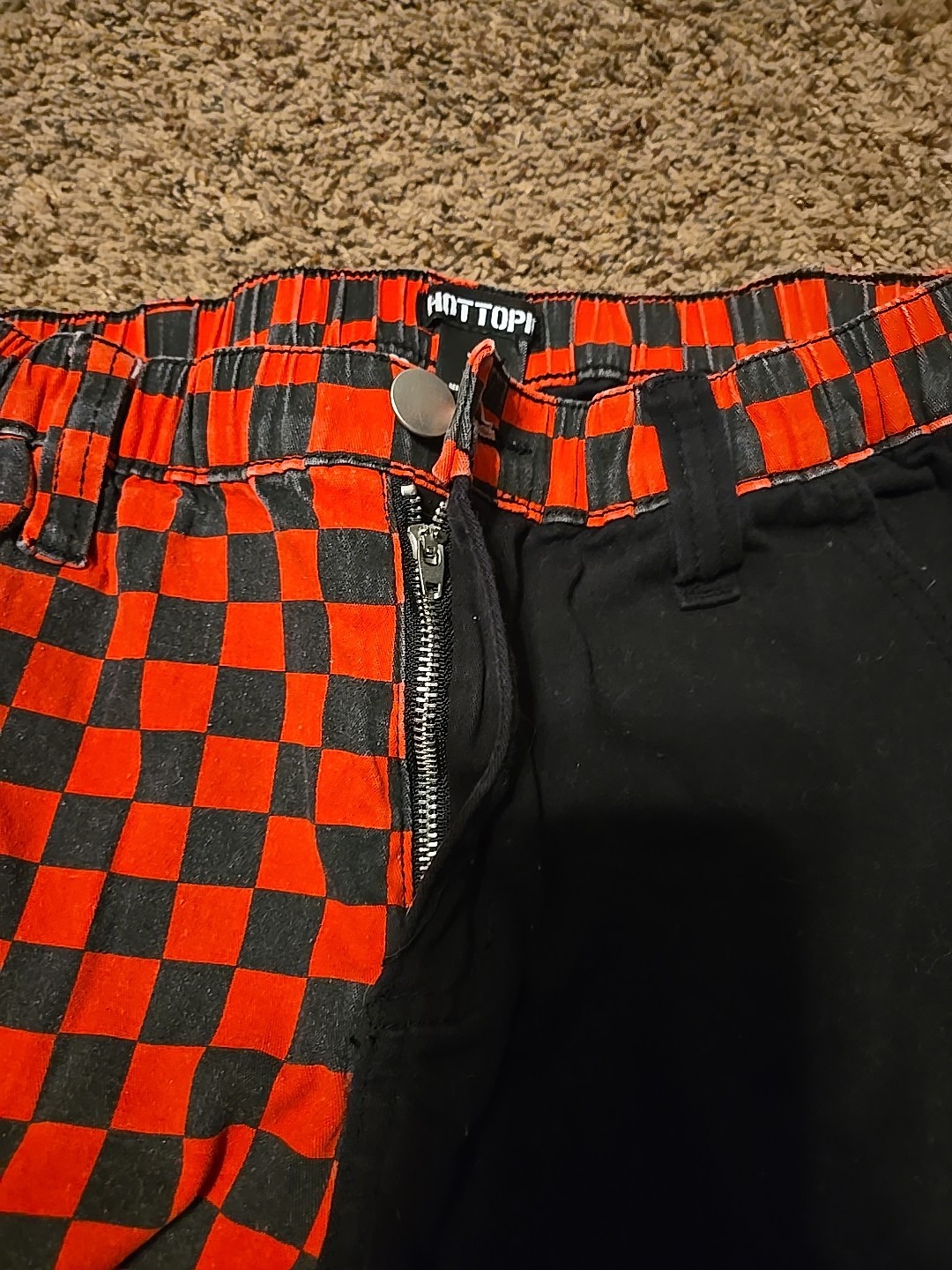 Hot Topic Jogger Pant Split Checkered Black And Red Size Medium Nice!