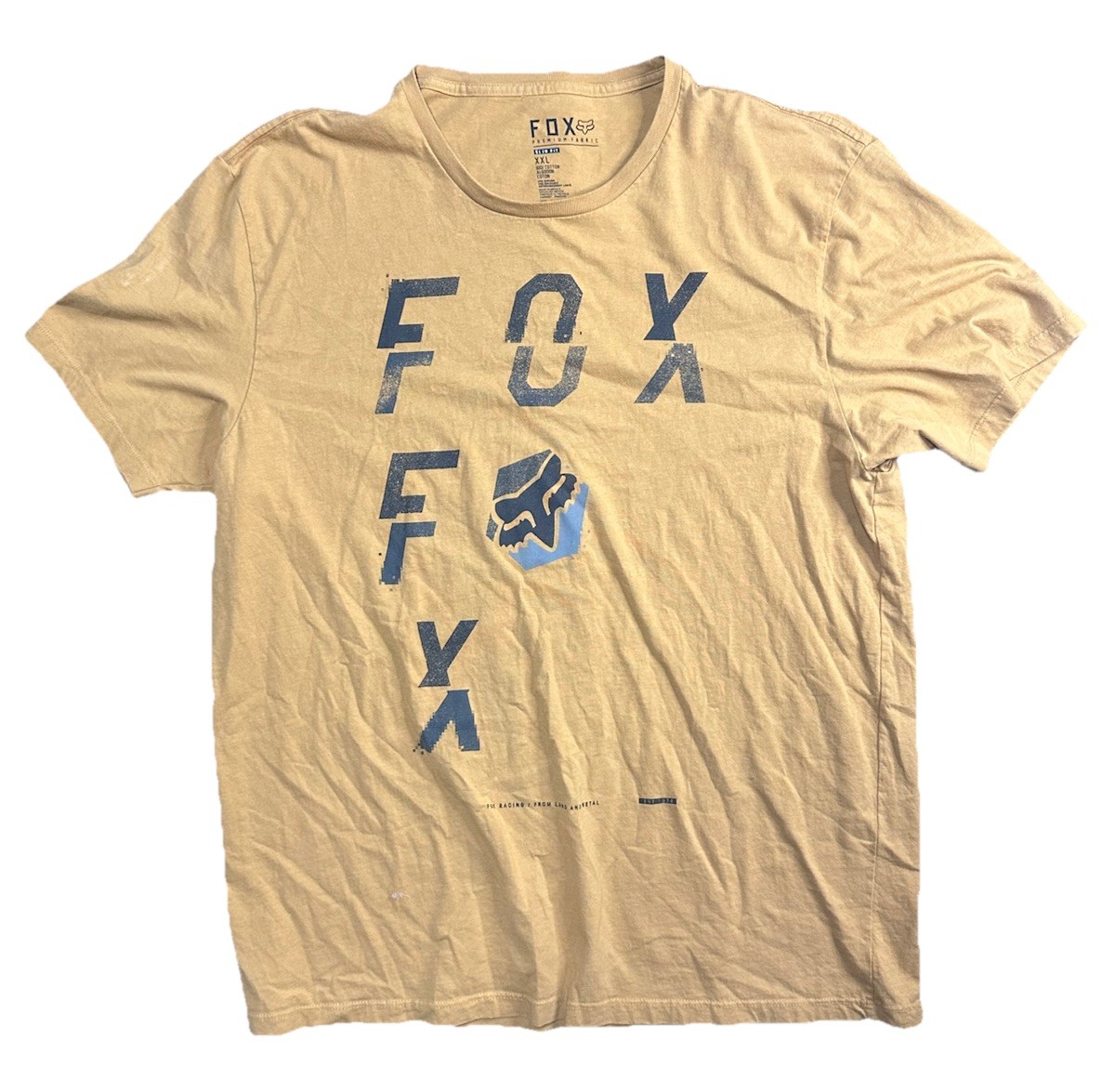 Fox Racing Graphic T Shirt XXL Tan Distressed Logo Moto MX Off Road Cotton Tee