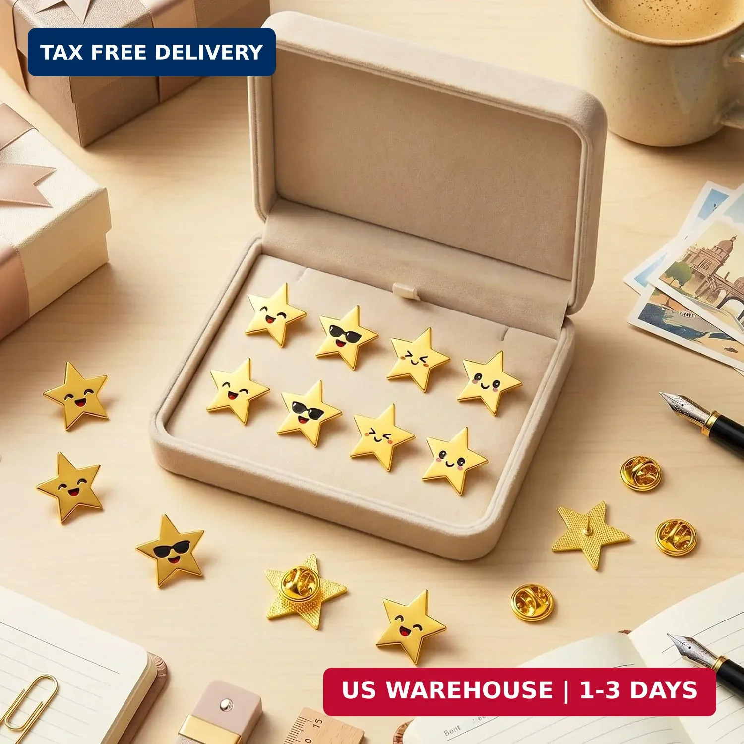 Lyrow 25/50/100/150/300 Pcs Gold Star Pins Bulk golden Metal Y2k Motivational Pi