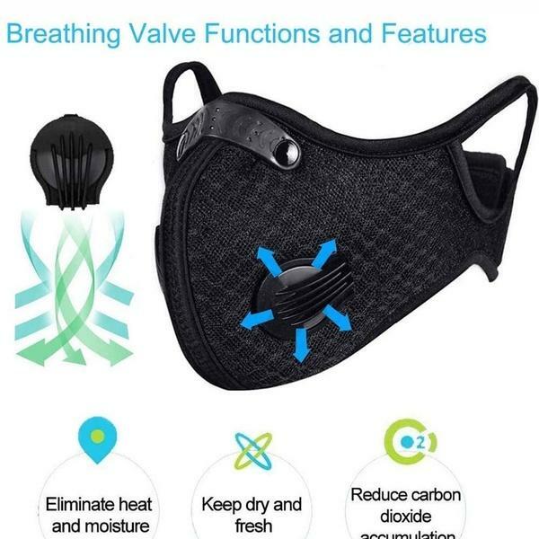 Reusable Face Mask Breathing Valves Sports Cycling Outdoor Active Carbon Filter