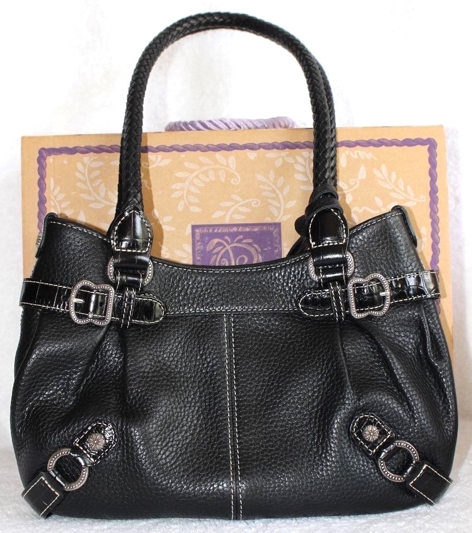 Brighton Suzette Black Pebbled Leather Shoulder Bag w/2 Braided Handles D242642