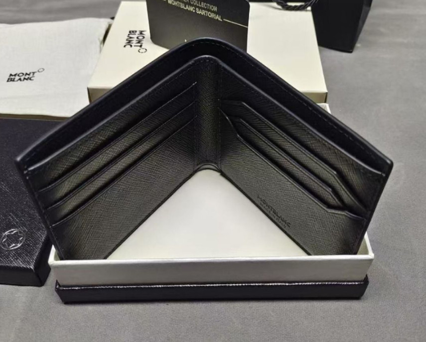 Black Leather Bifold Wallet Montblanc 6CC Card Holder Men NIB Luxury