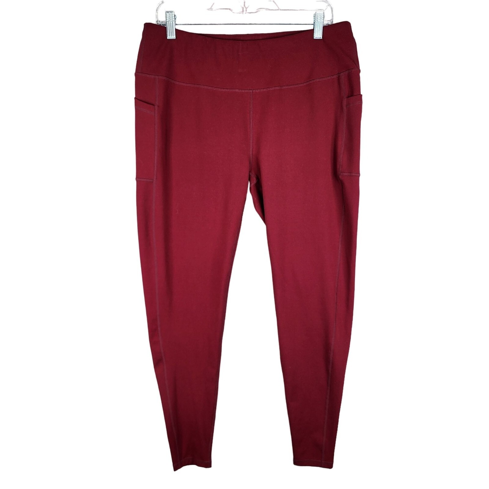 Womens Burgundy Leggings Pants w/ Pockets Stretch Polyester Spandex Blend 3XL