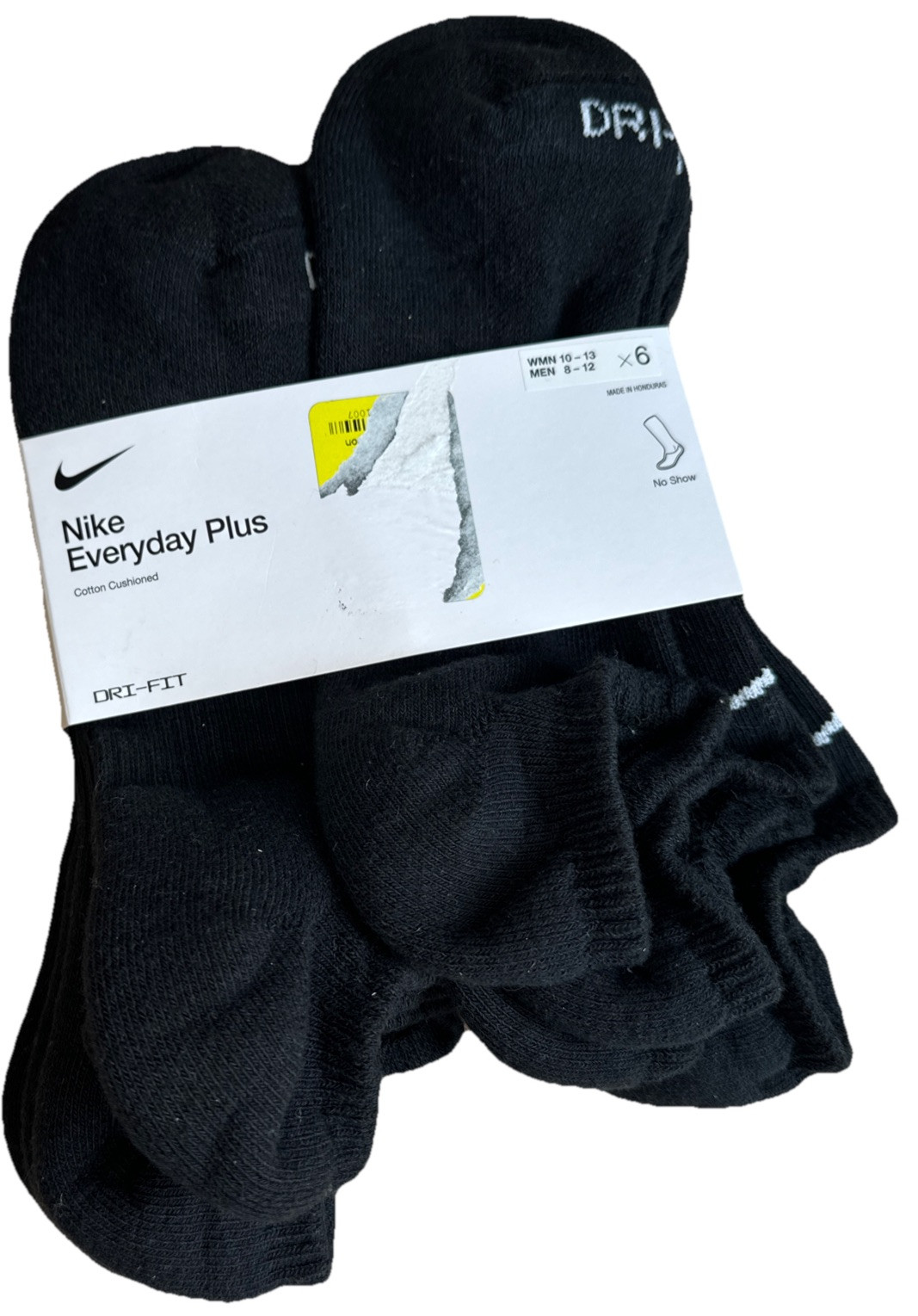 Nike Everyday Plus Cushion No Show 6Pack Mens Black WMN10-13 Men8-12 Sx6898-100