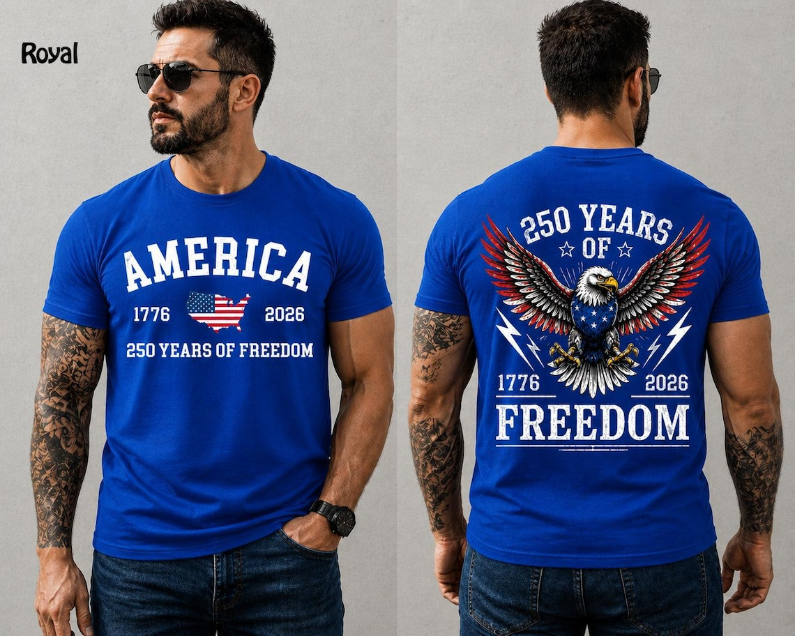 America 250th Anniversary 2 Sides Shirt Bald Eagle Patriotic USA 1776-2026 Tee
