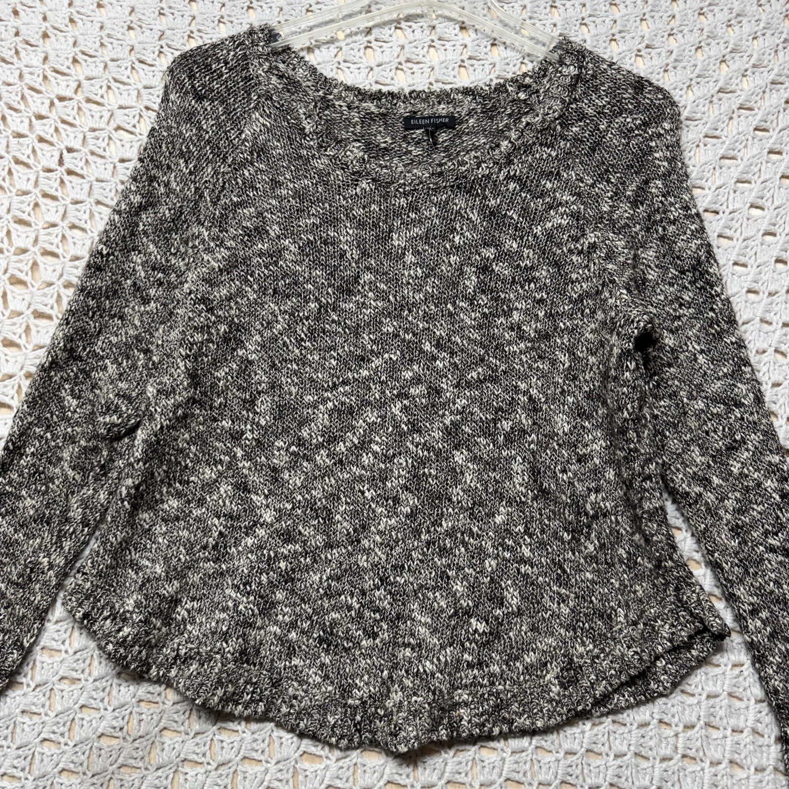 Eileen Fisher Sweater Women Sz S Brown Crew Neck Marled Speckled Linen Blend