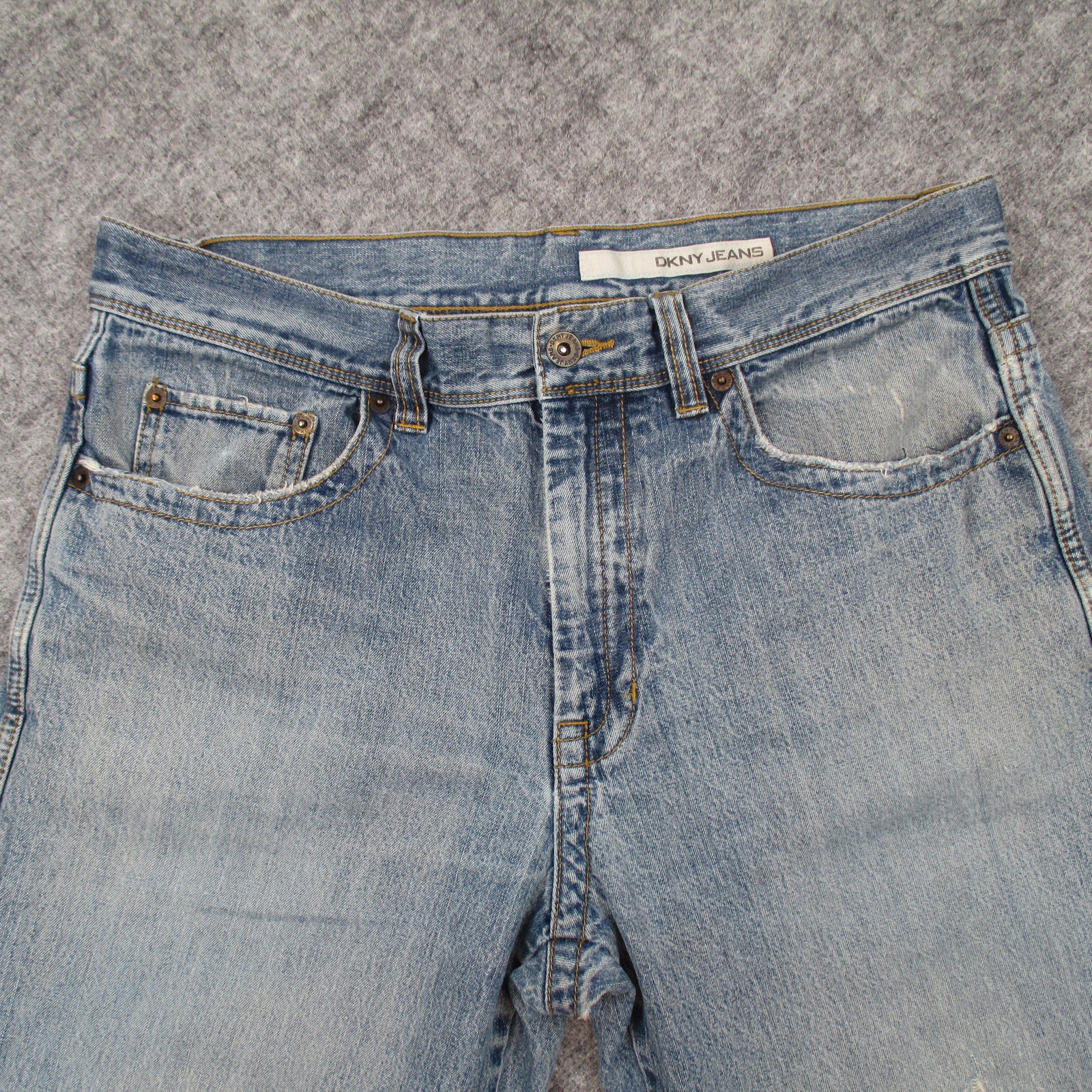 DKNY Jeans Mens Jeans 33×30 Blue Straight Leg Distressed Denim Y2K 100% Cotton