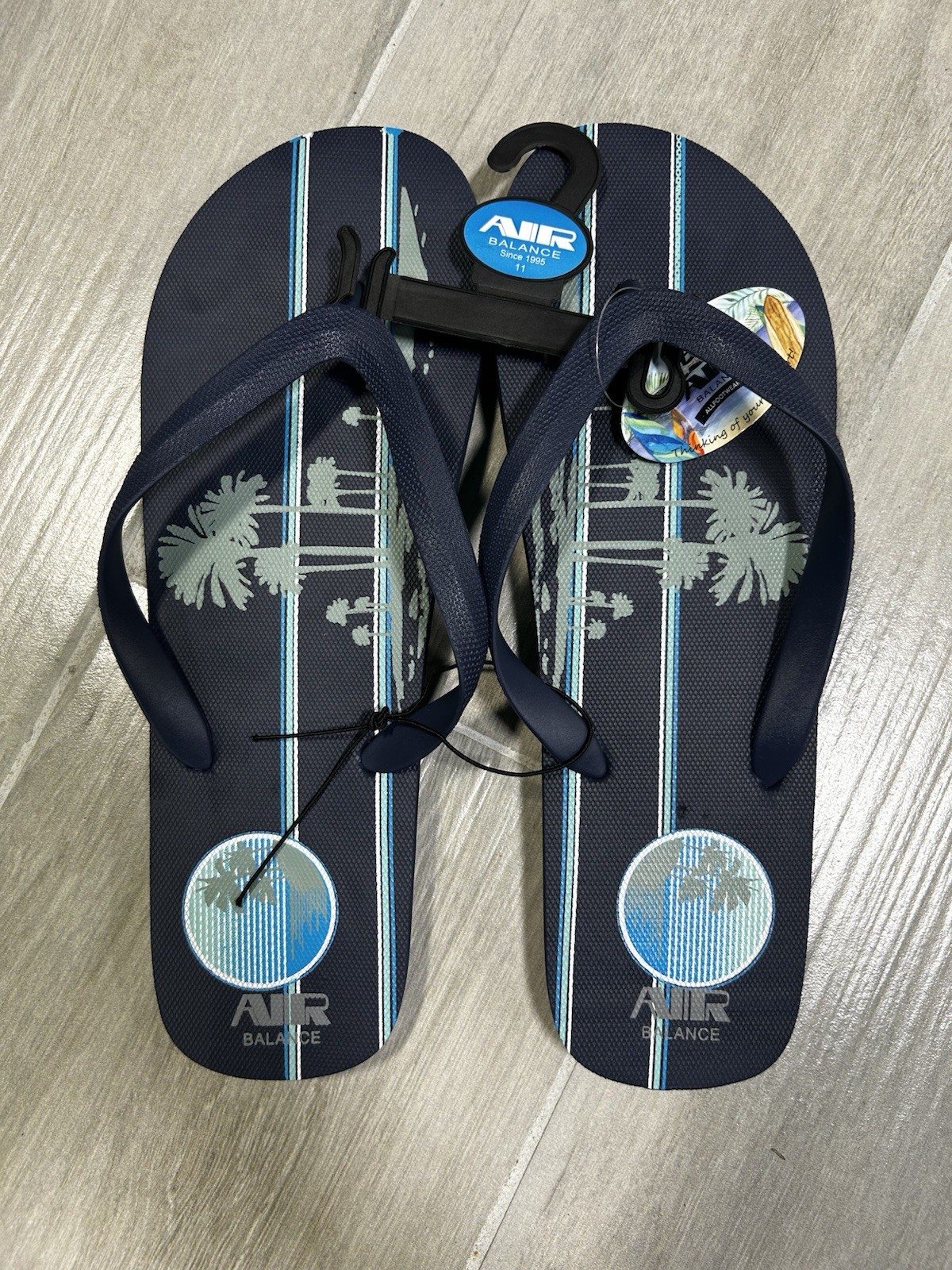 Air Balance Unisex Adults Blue Striped Beach Flip Flop Sandals Logo US 9-13 50