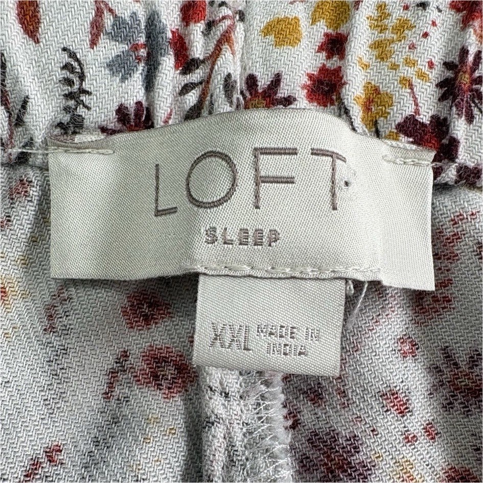 LOFT Sleep Floral Twill Lounge Pajama Pants Sz XXL White Multicolor Drawstring