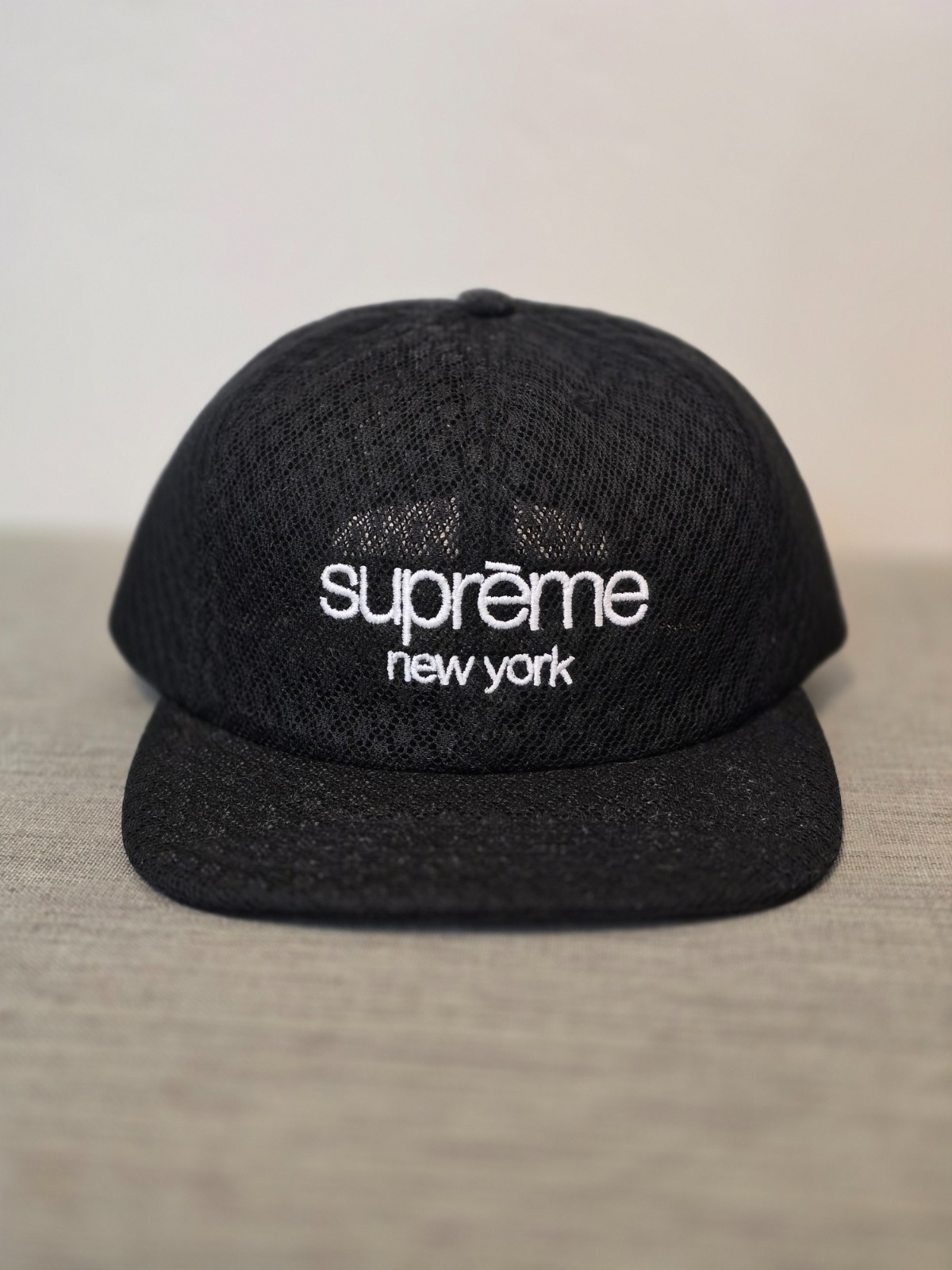 Supreme Classic Logo Air Mesh 6-Panel Cap Hat Black SS22 New York Snapback